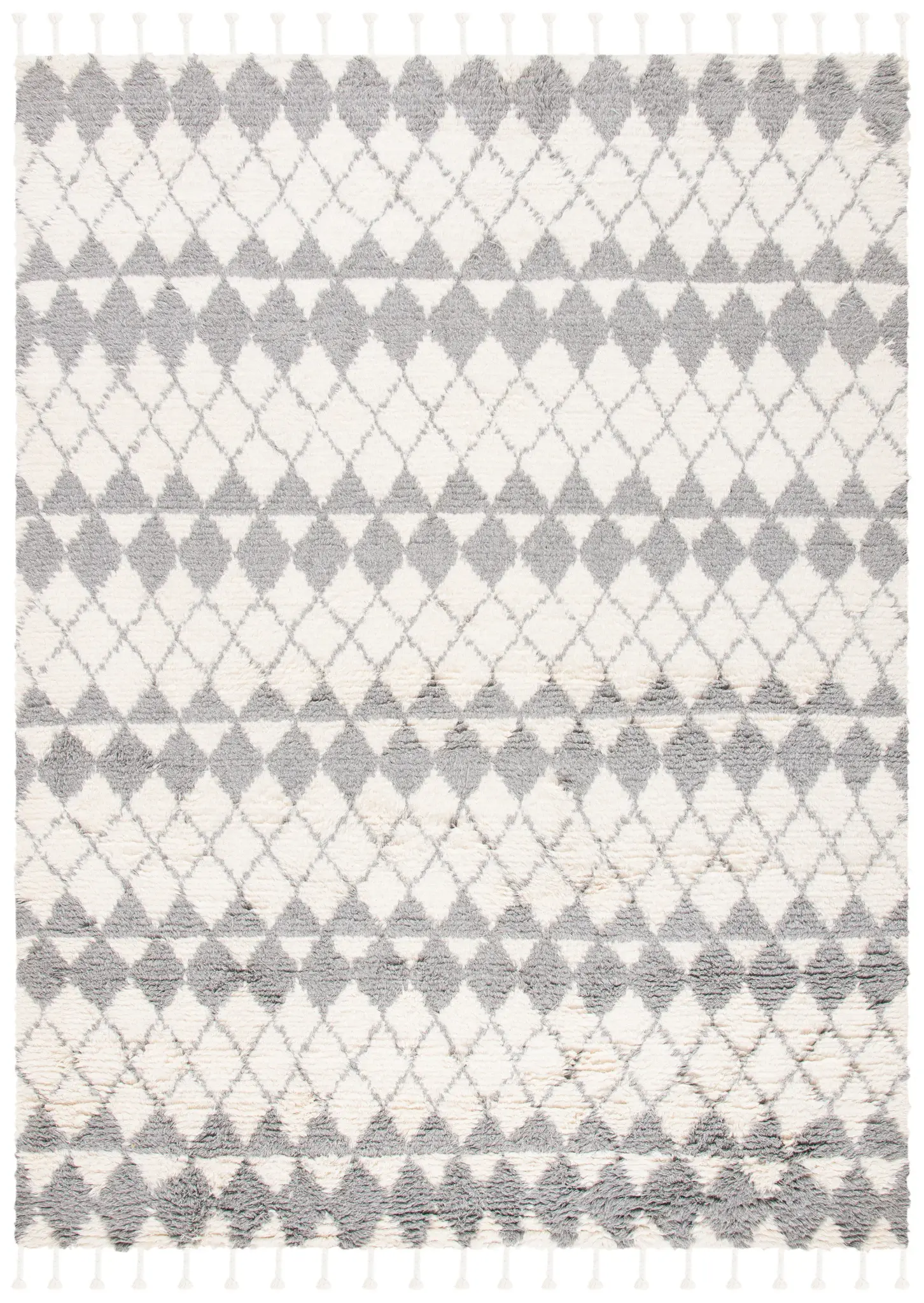 Casablanca Banded Diamond Hand-Woven Shag Wool Rug