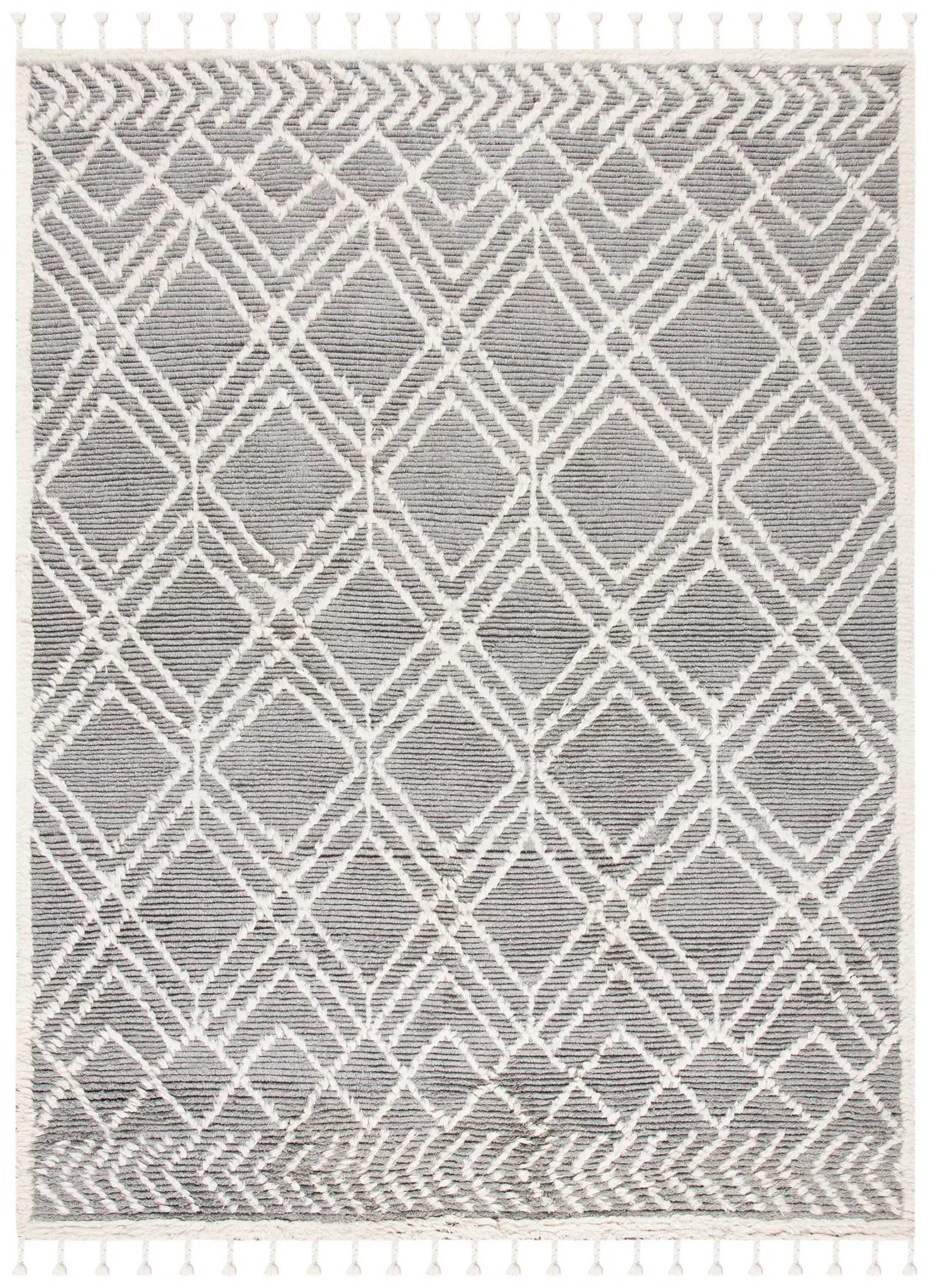 Casablanca Double Diamond Trellis Hand-Woven Shag Wool Rug
