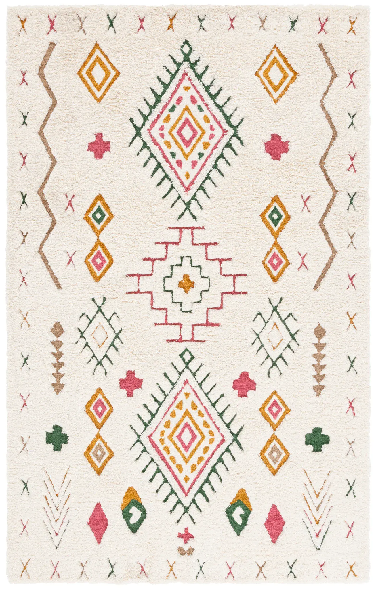 Casablanca Tribal Motif Hand-Tufted Shag Wool Rug