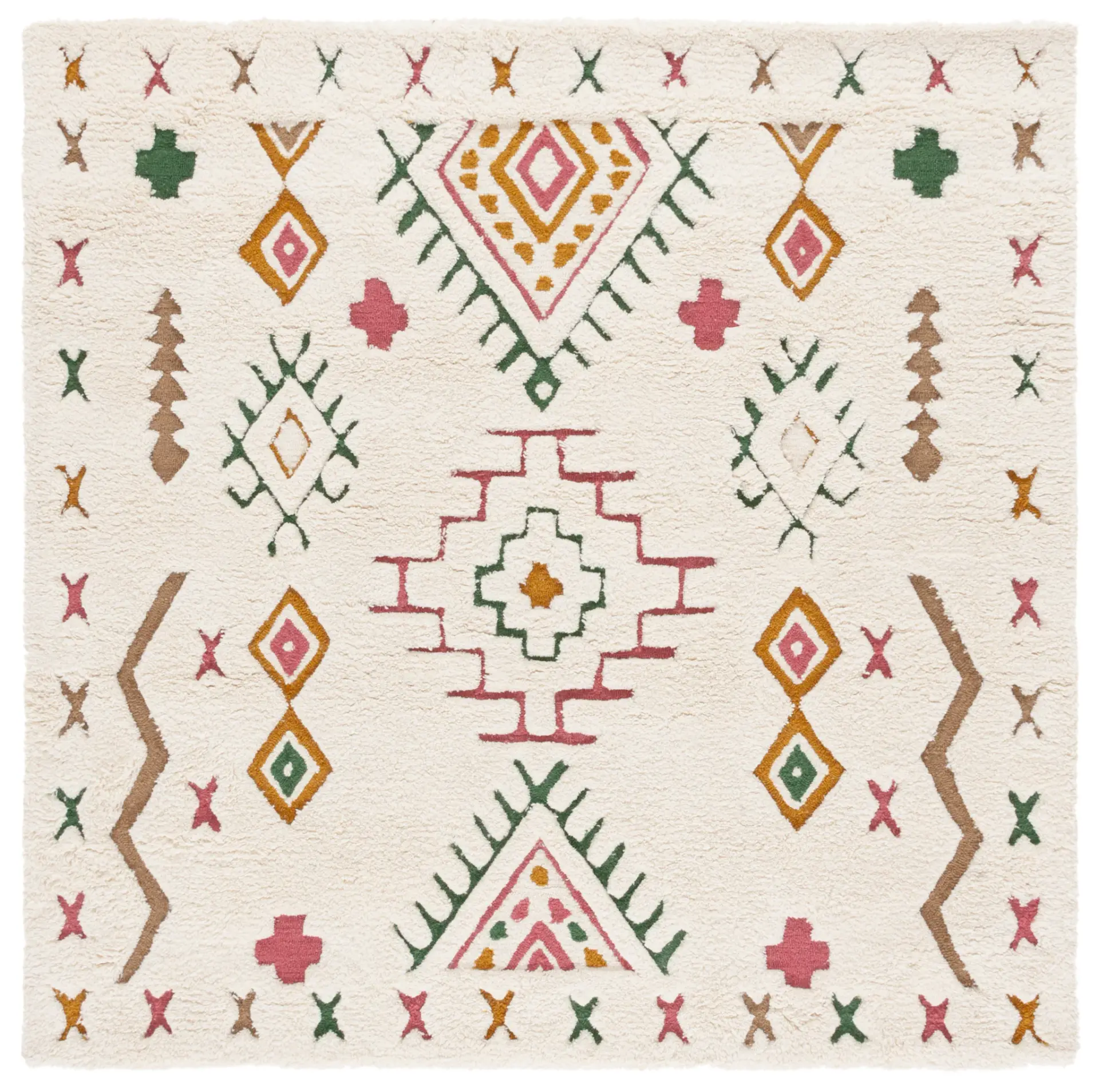 Casablanca Tribal Motif Hand-Tufted Shag Wool Rug