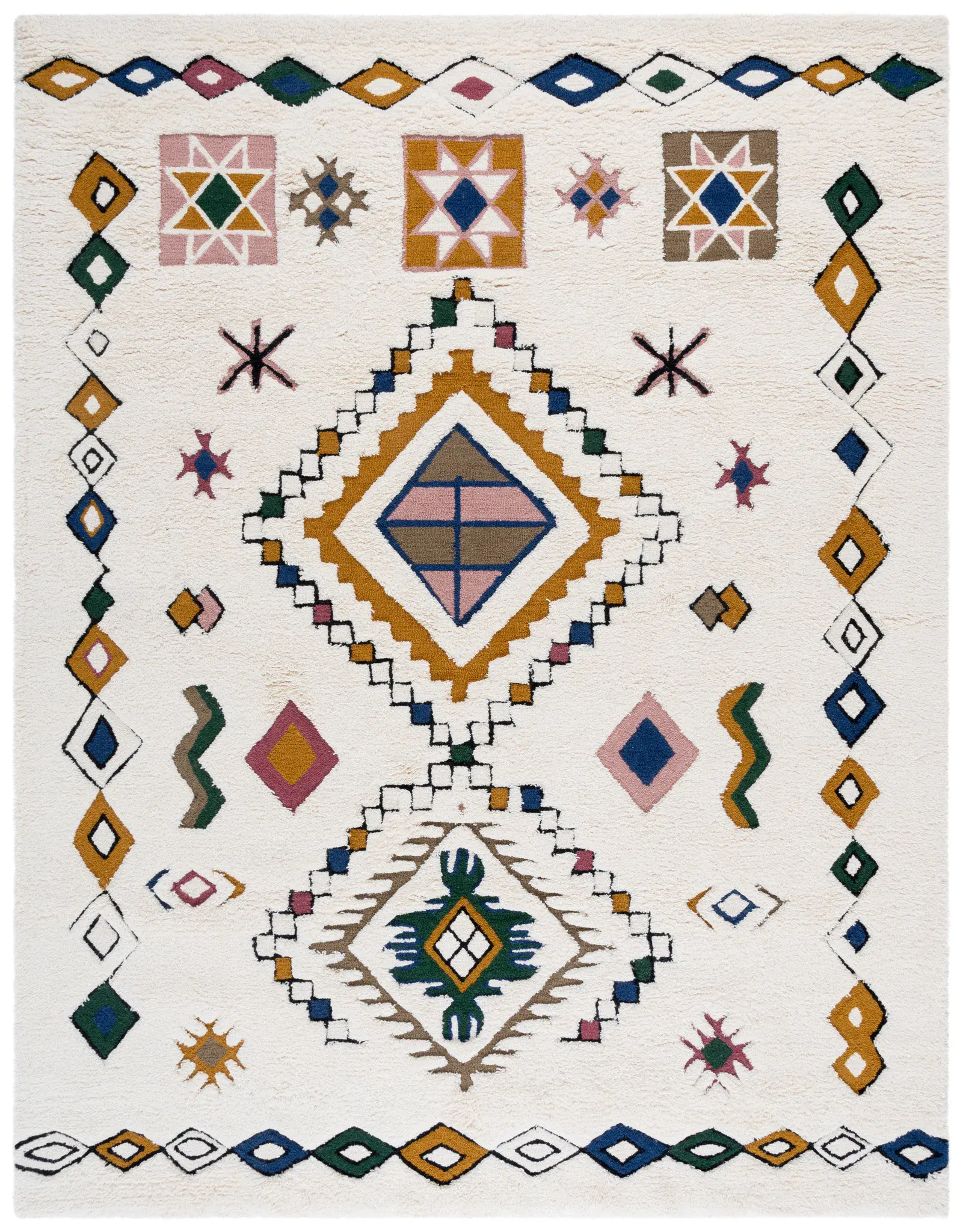 Casablanca Stepped Diamond Hand-Tufted Shag Wool Rug