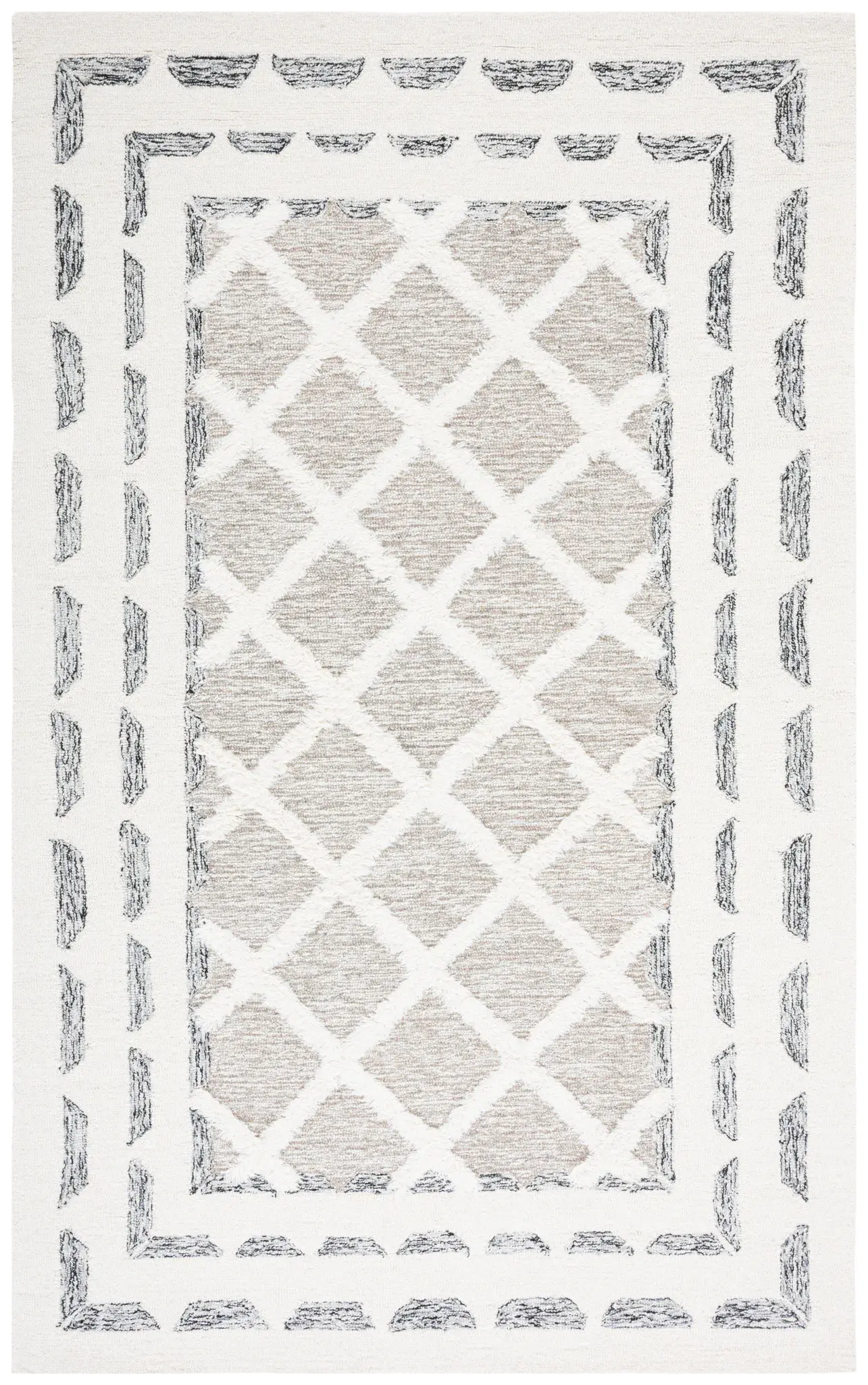 Casablanca Diamond Lattice Bordered Hand-Tufted Wool Rug