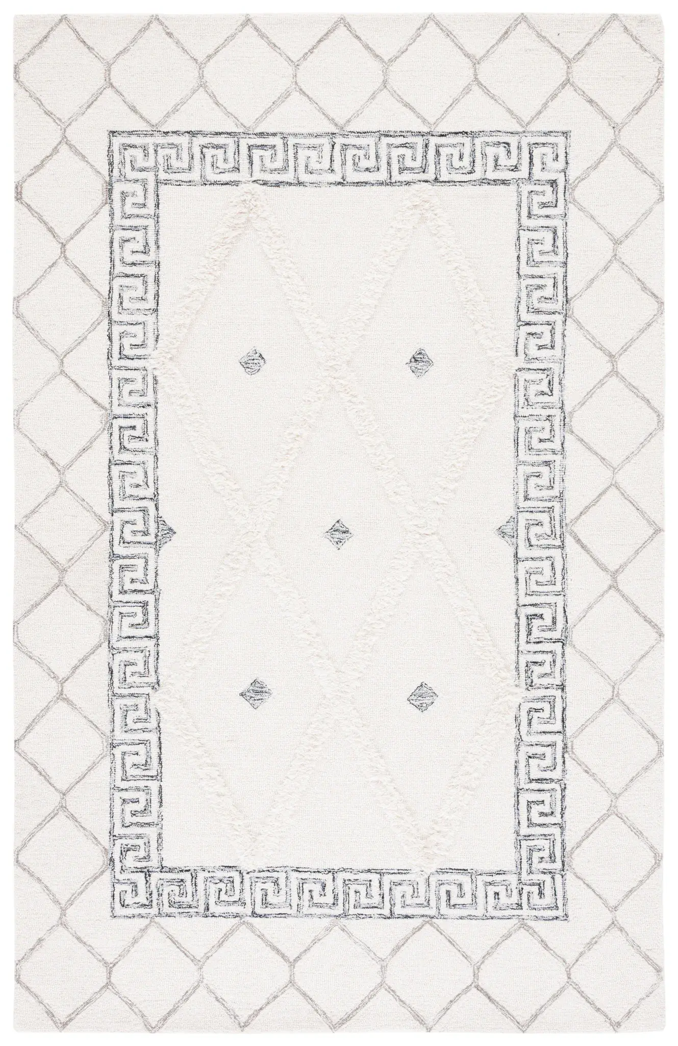 Casablanca Greek Key Border Hand-Tufted Wool Rug
