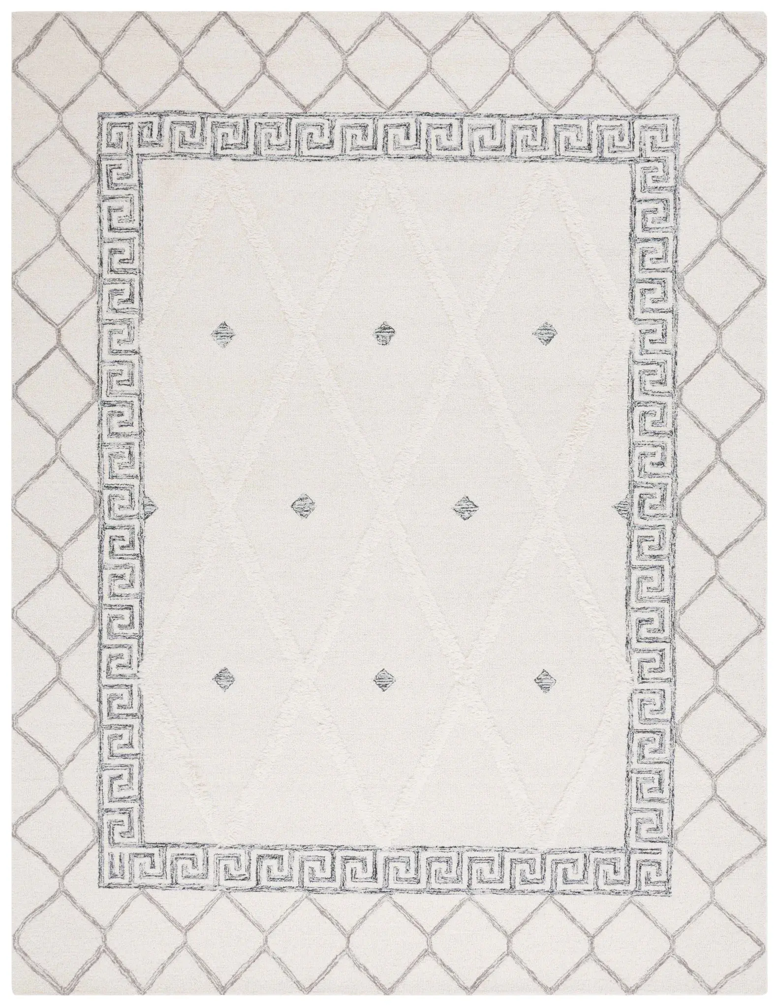 Casablanca Greek Key Border Hand-Tufted Wool Rug
