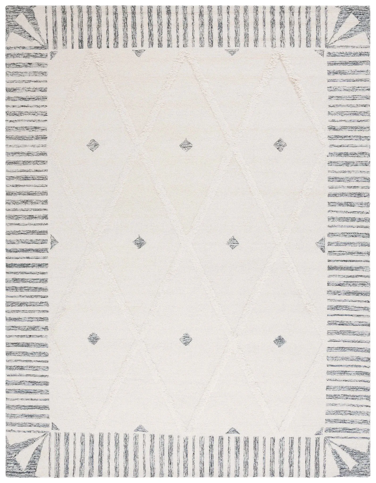 Casablanca Diamond Border Hand-Tufted Wool Rug