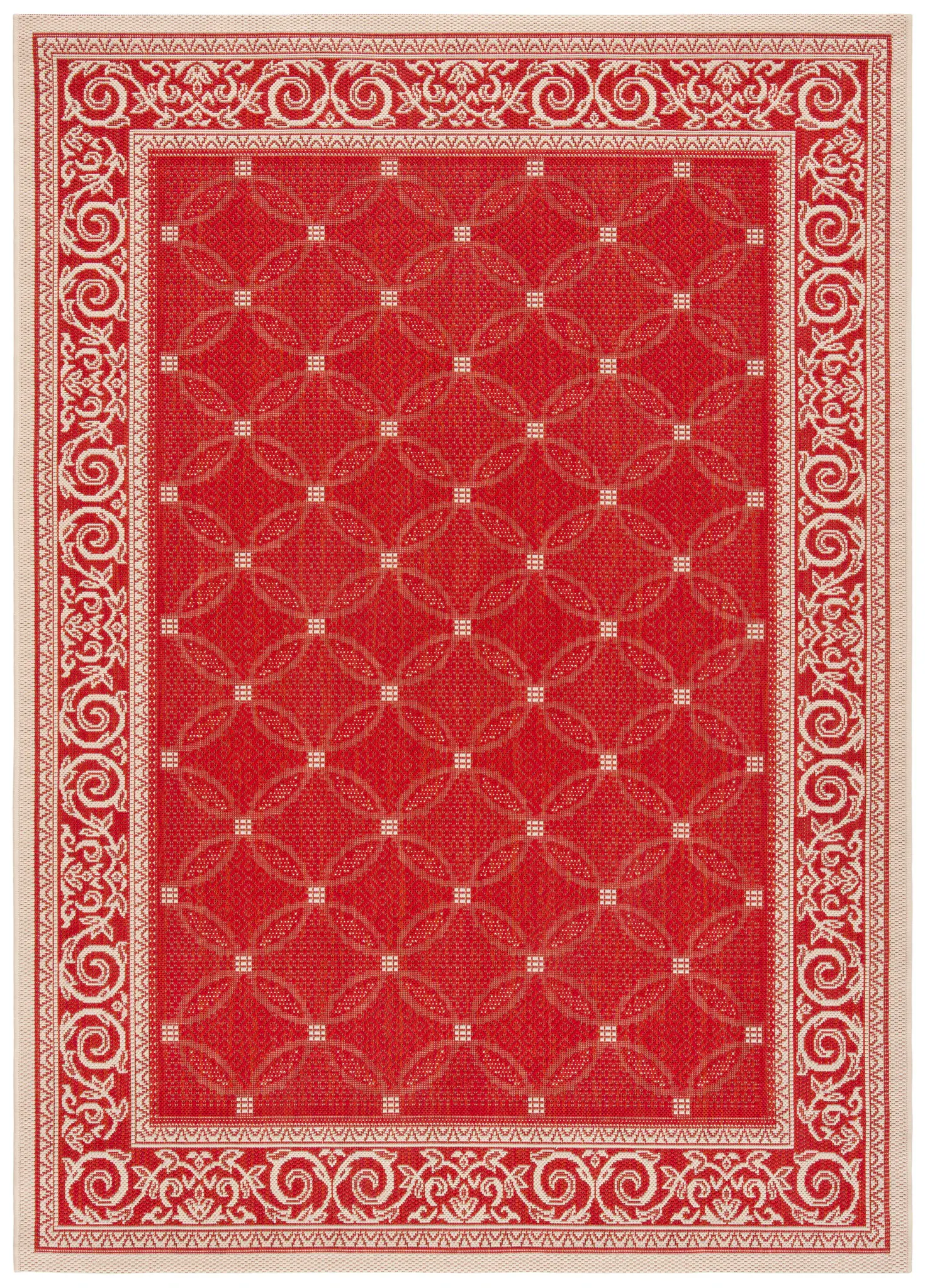 Courtyard Interlocking Ring Bordered Outdoor Rug