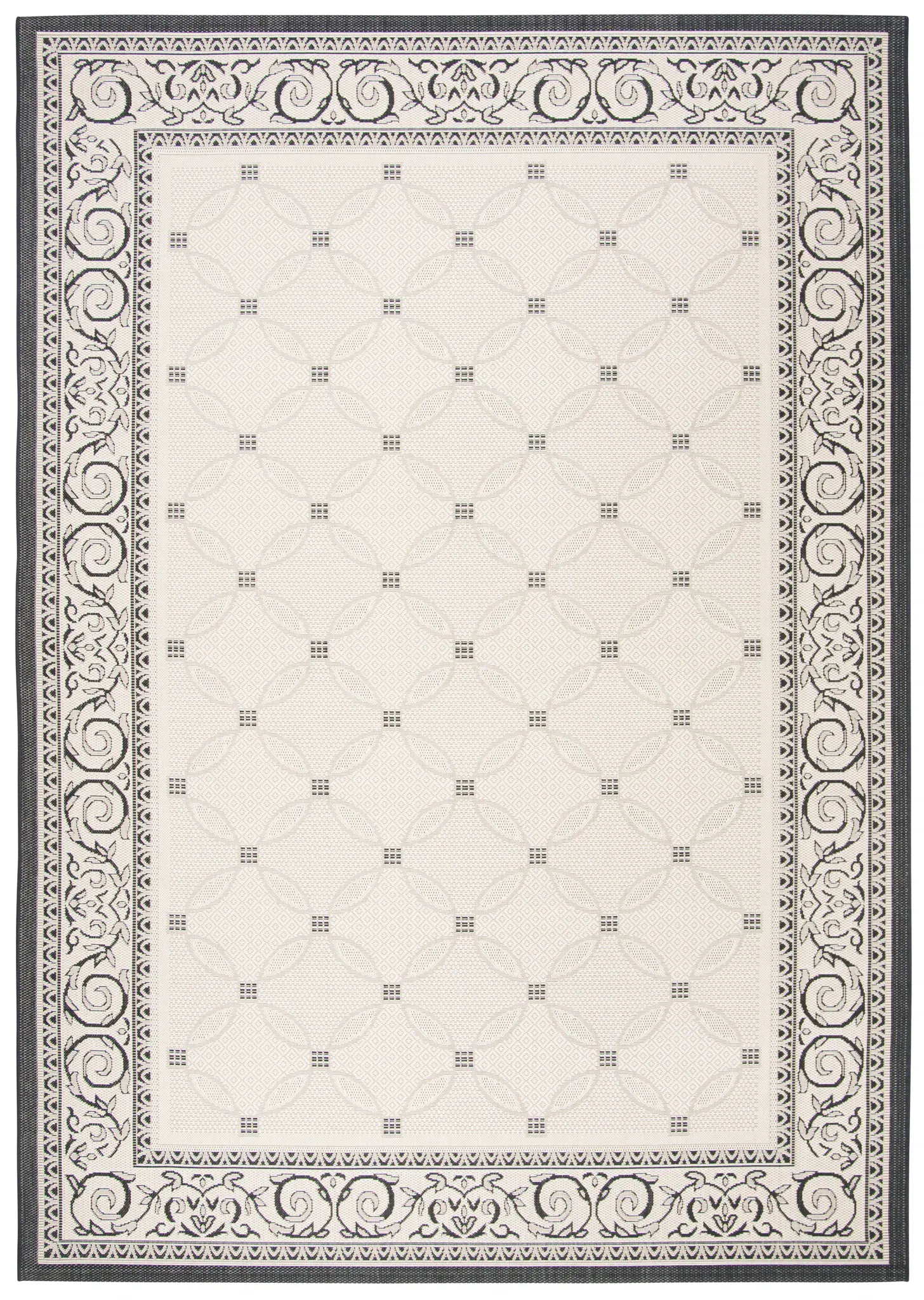 Courtyard Interlocking Ring Bordered Outdoor Rug