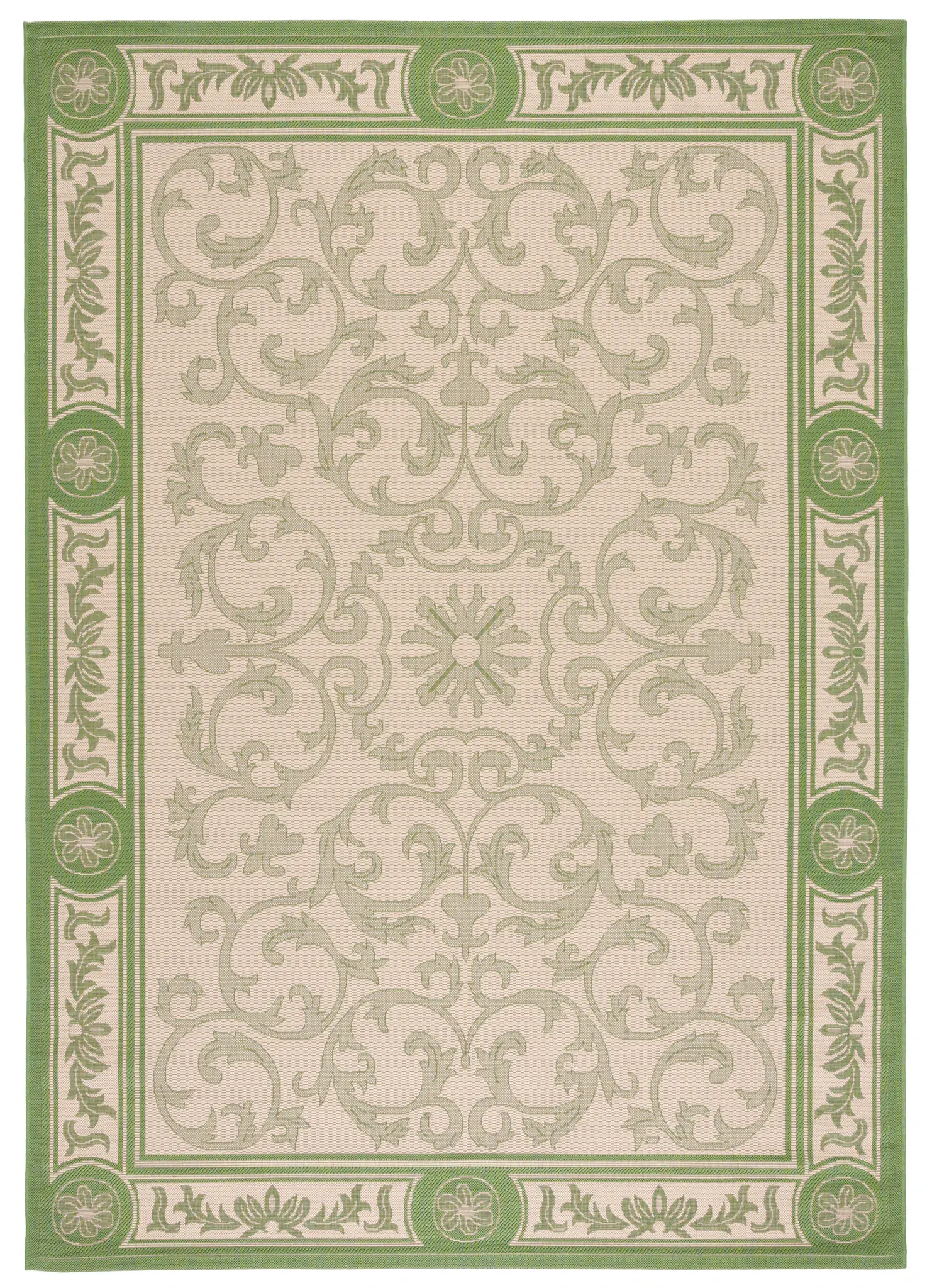 Courtyard Allover Scroll Bordered Outdoor Rug