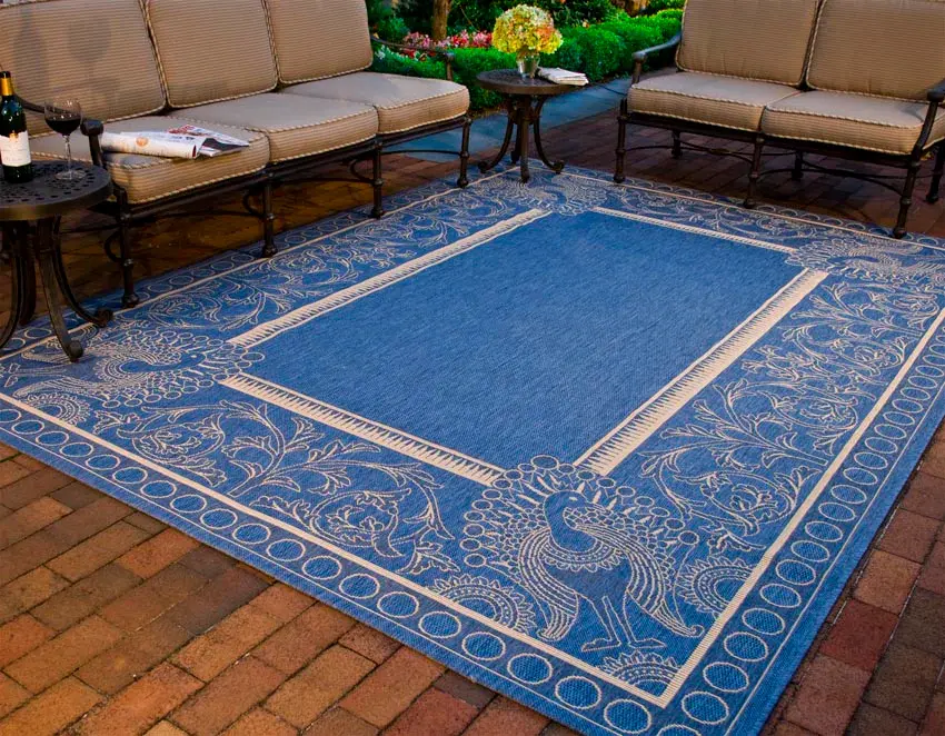 Courtyard Vine And Bird Bordered Outdoor Rug