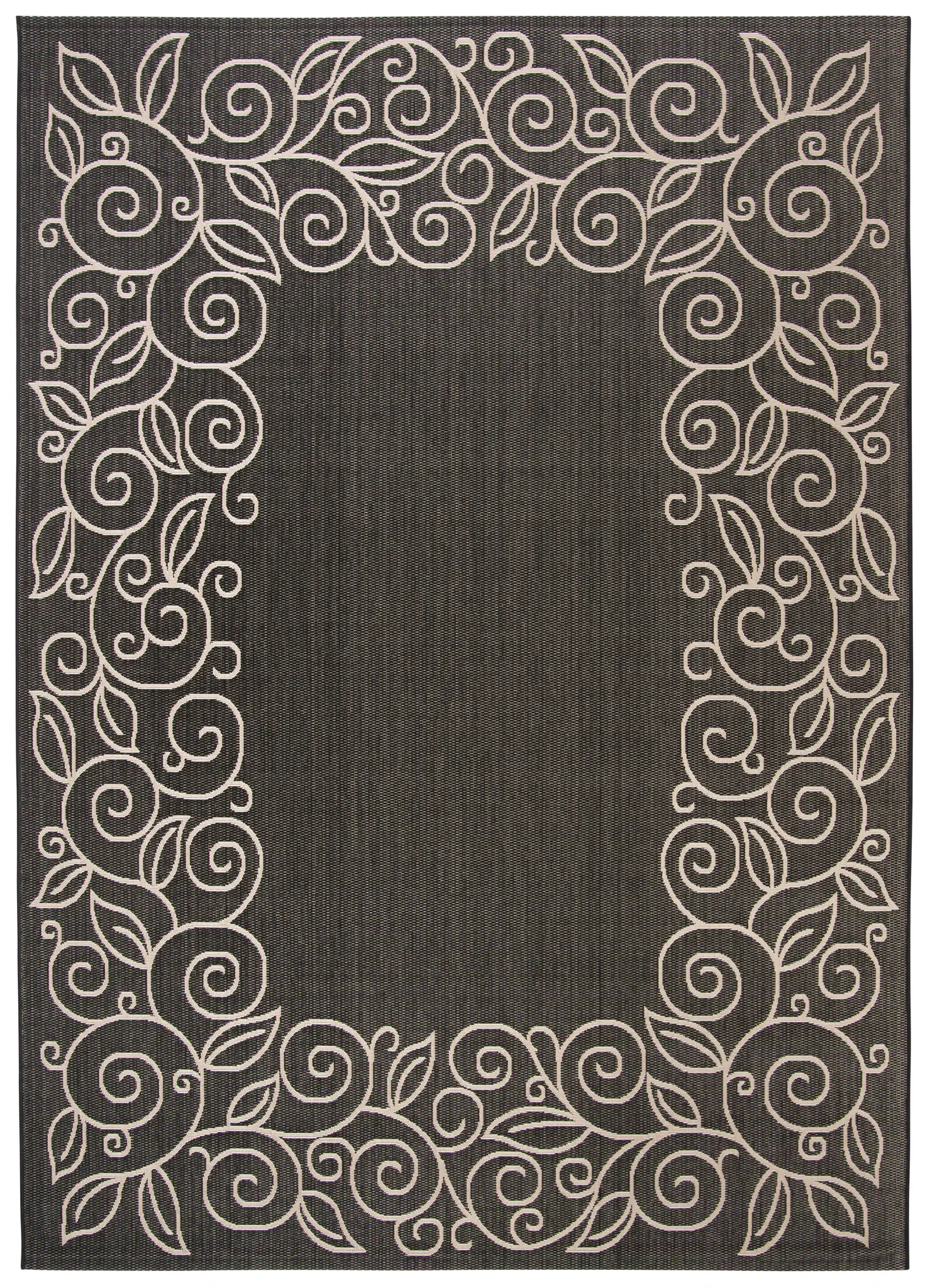 Courtyard Scrolling Leaf Border Outdoor Rug