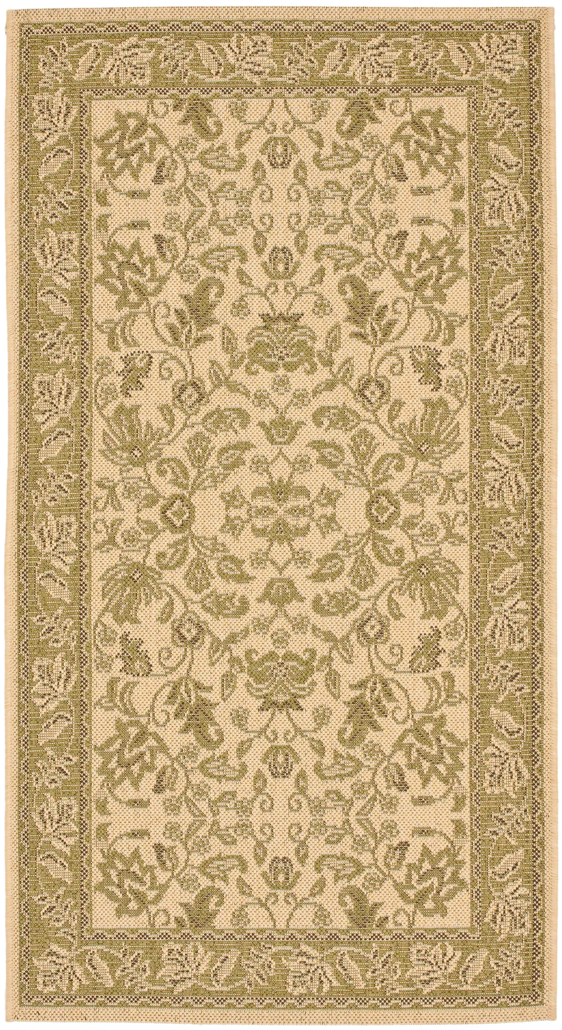 Courtyard Floral Vine Bordered Outdoor Rug