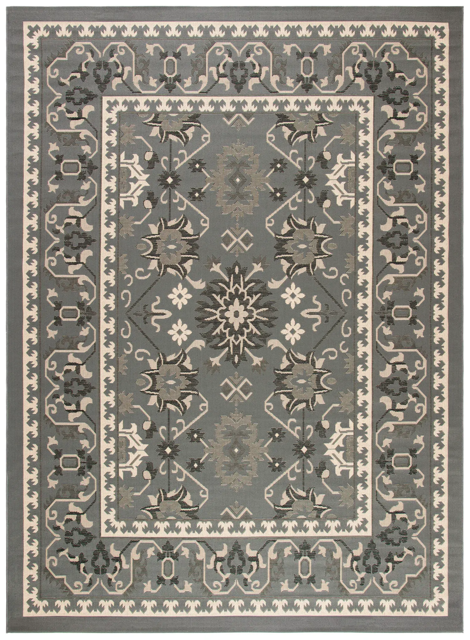 Courtyard Tribal Medallion Bordered Outdoor Rug