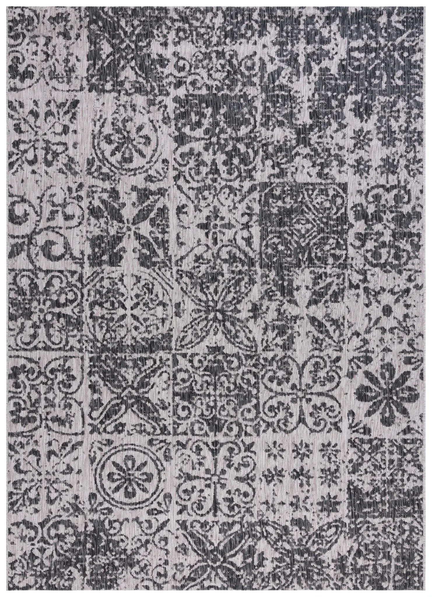 Courtyard Distressed Tile Patchwork Outdoor Rug