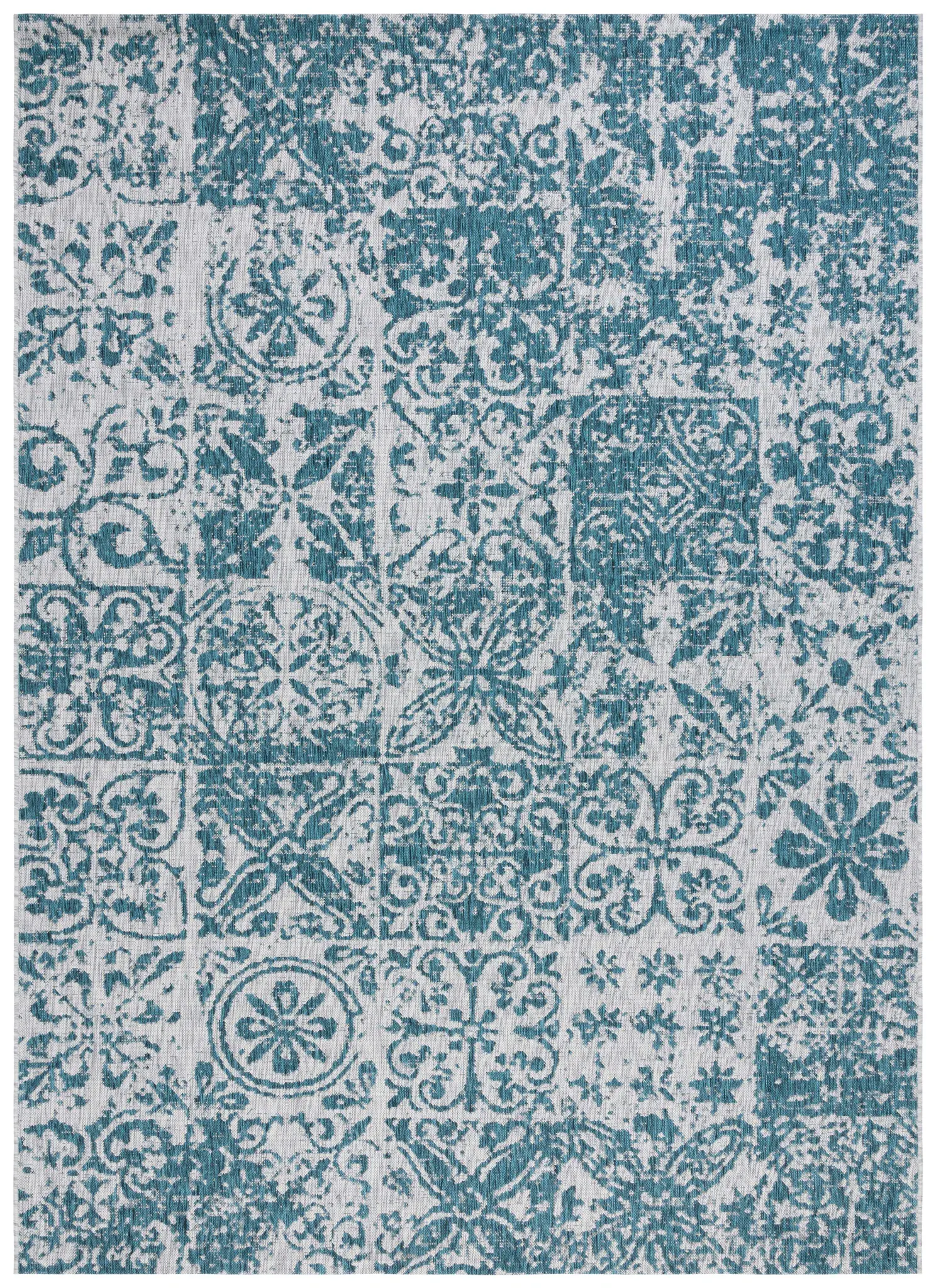 Courtyard Distressed Tile Patchwork Outdoor Rug