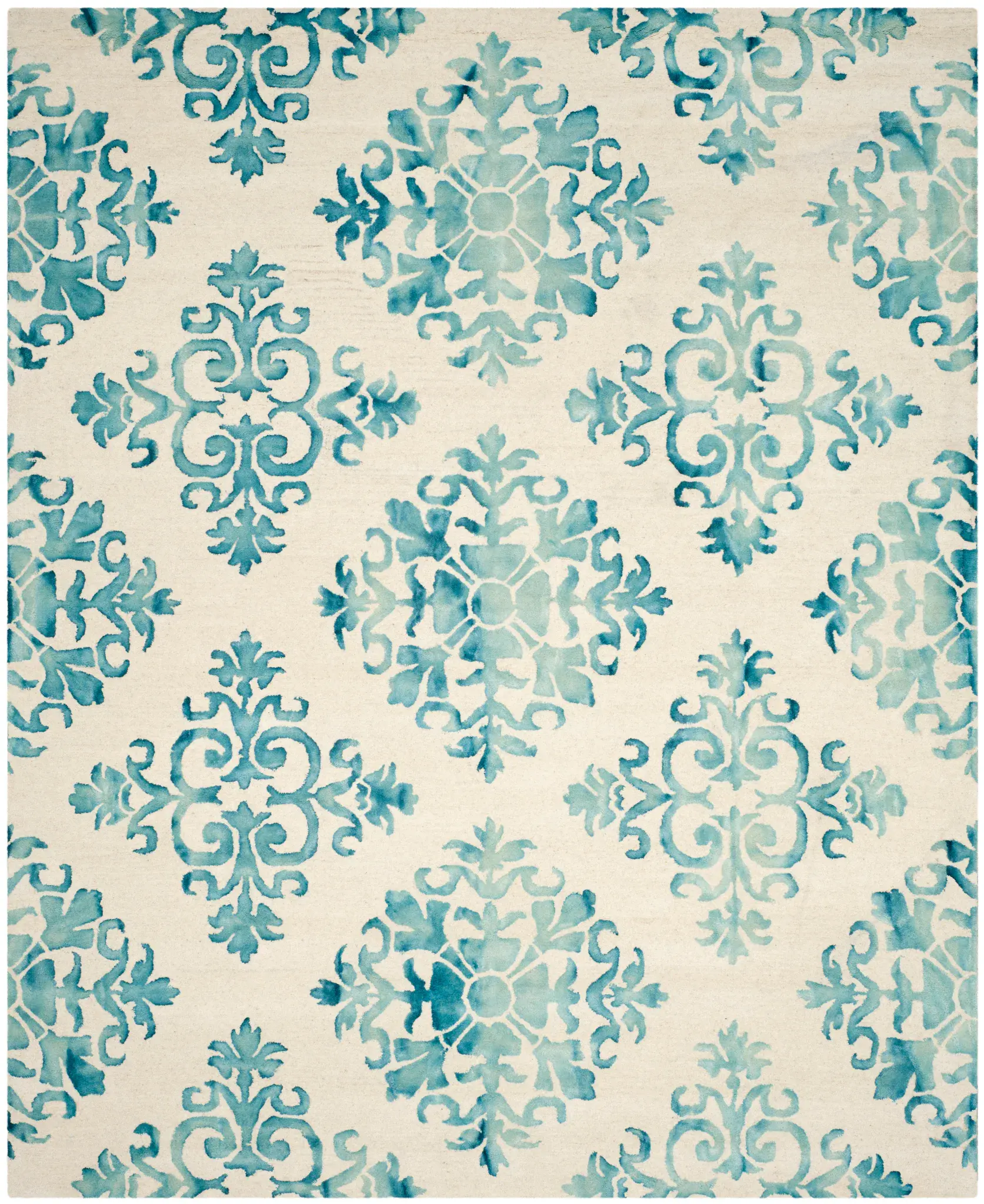 Dip Dye Transitional Watercolor Damask Hand-Tufted Wool Rug