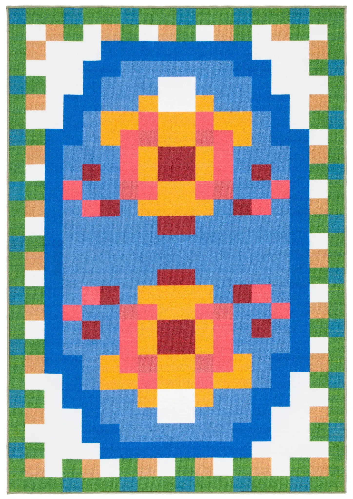 Digital Artifact Pixelated Medallion Washable Rug