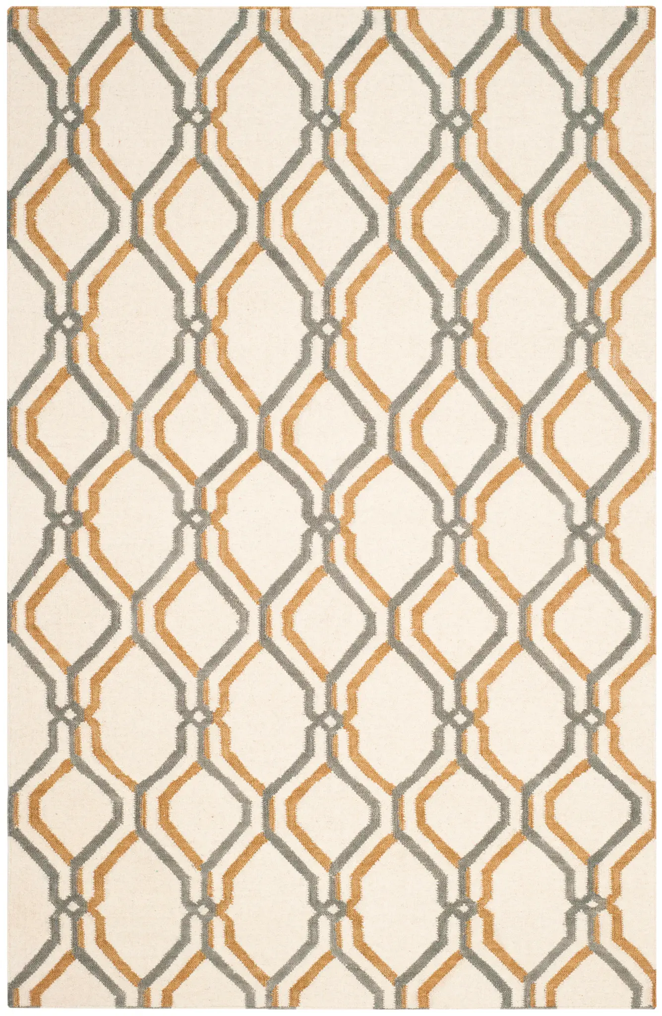 Dhurries Interlocking Lattice Hand-Woven Wool Rug