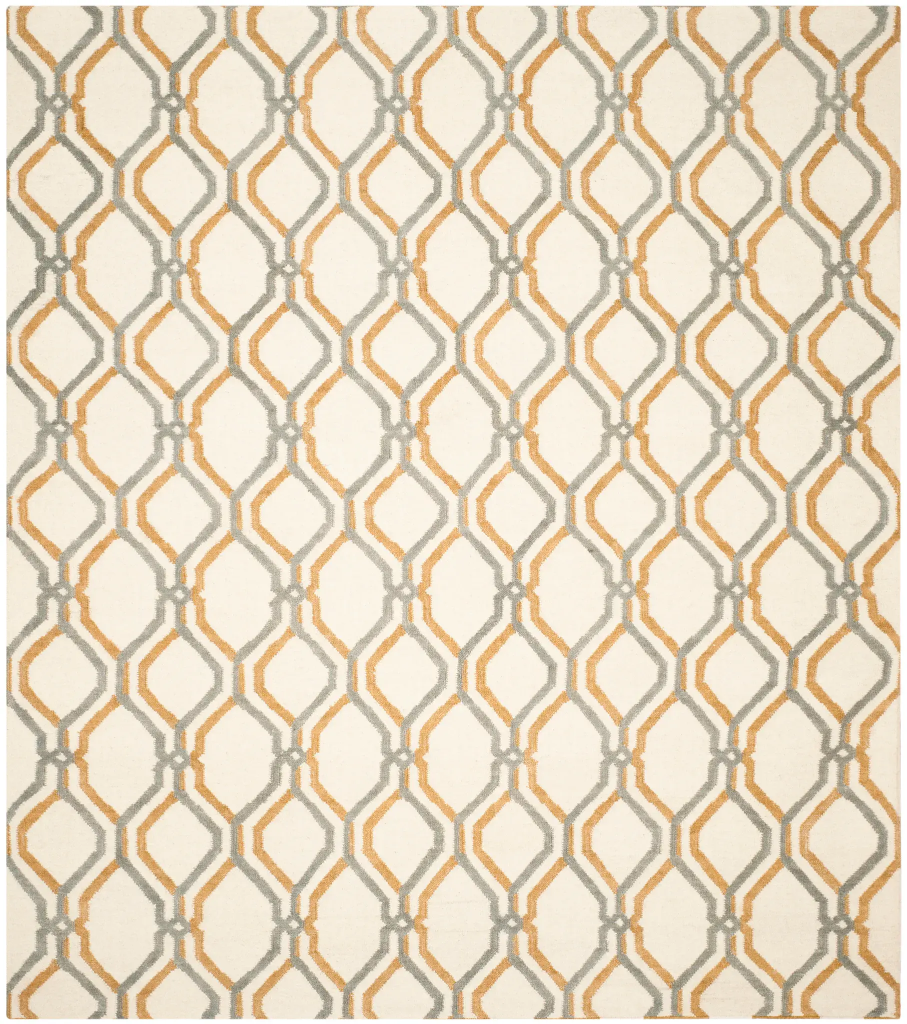 Dhurries Interlocking Lattice Hand-Woven Wool Rug