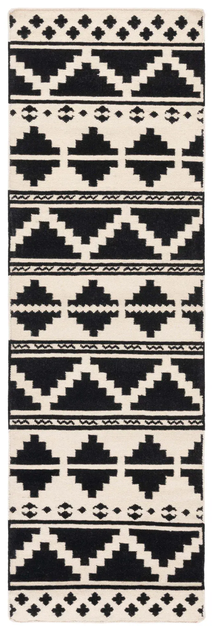 Dhurries Banded Geometric Hand-Woven Wool Rug