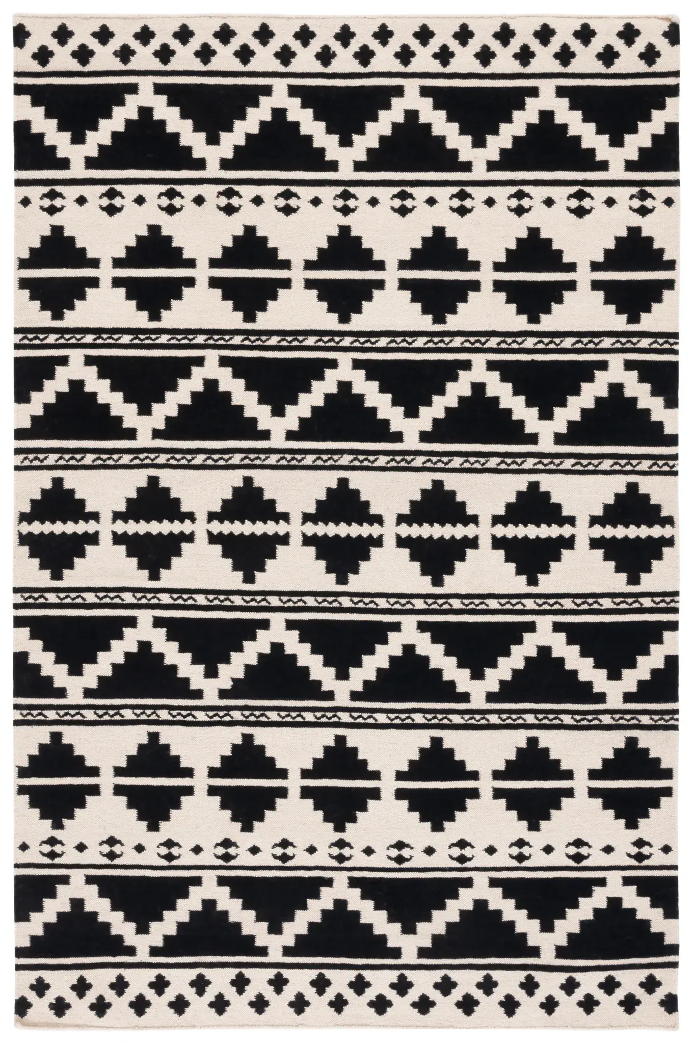 Dhurries Banded Geometric Hand-Woven Wool Rug