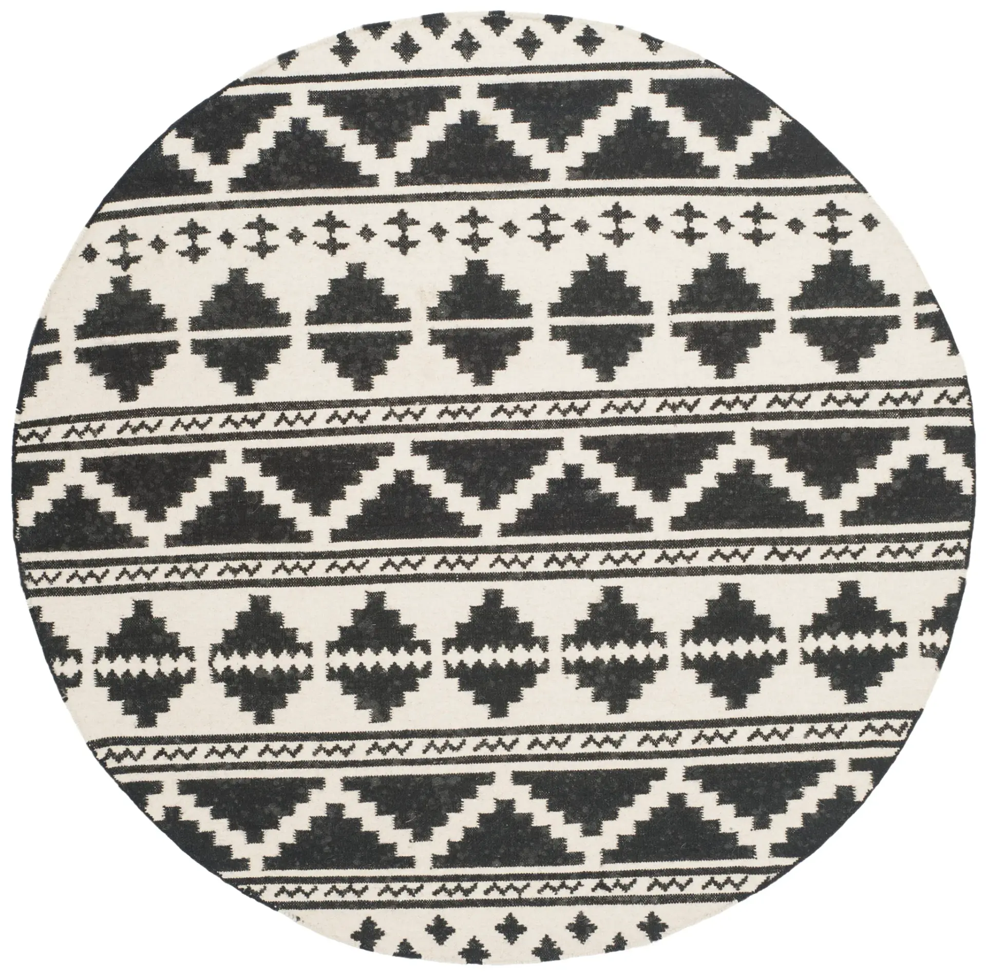 Dhurries Banded Geometric Hand-Woven Wool Rug