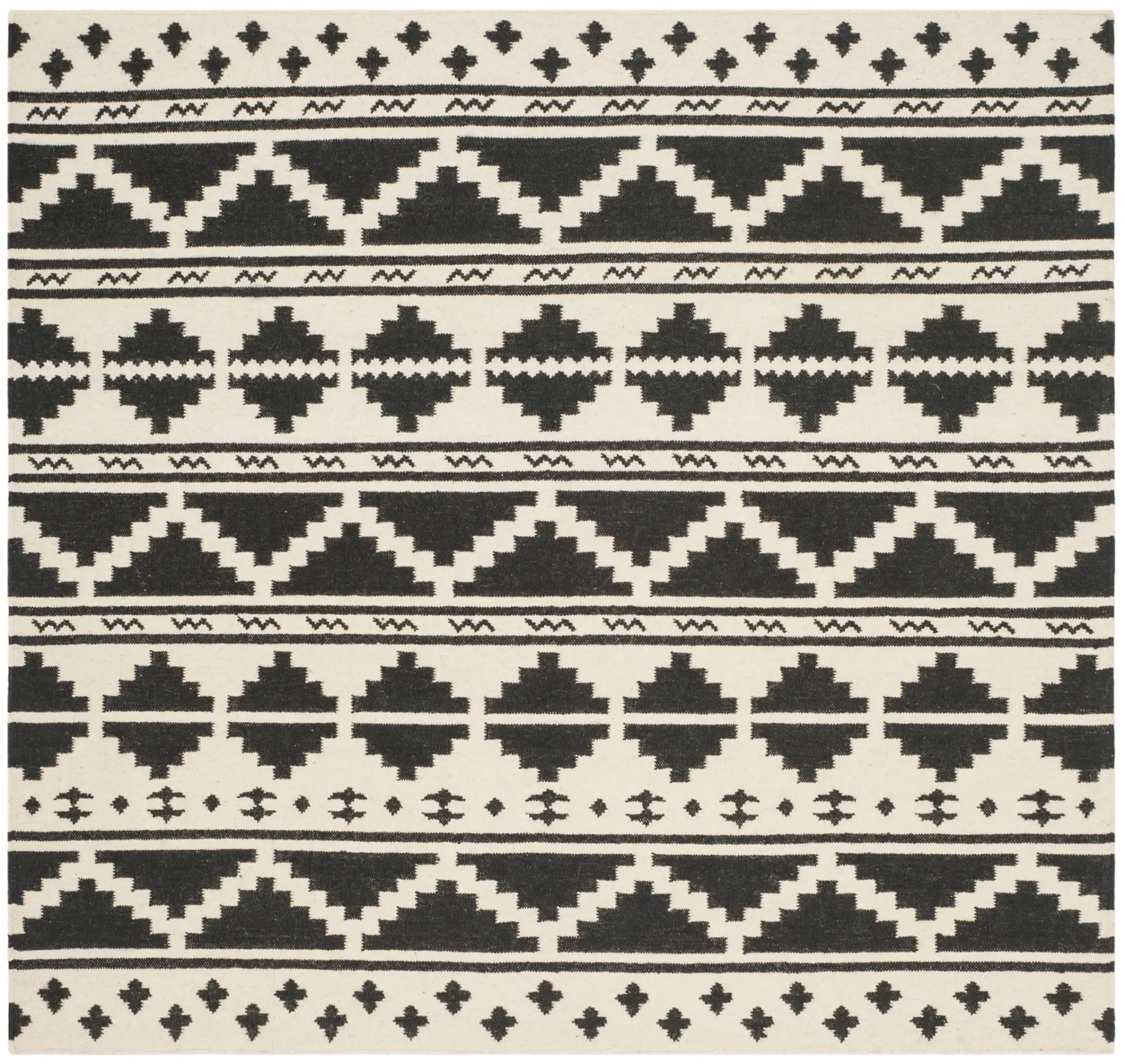 Dhurries Banded Geometric Hand-Woven Wool Rug
