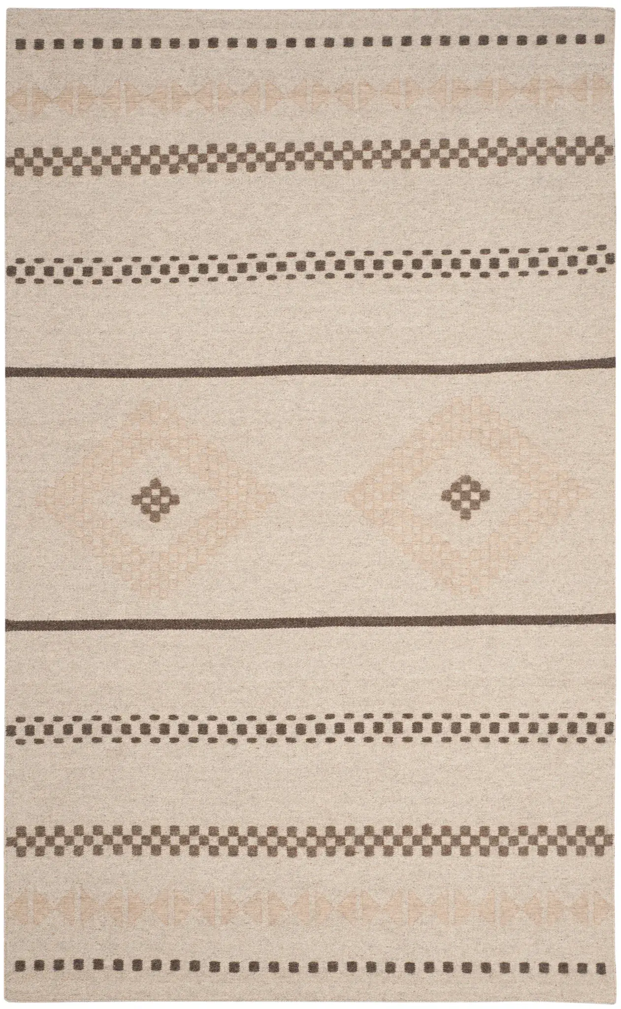 Dhurries Banded Diamond Hand-Woven Wool Rug