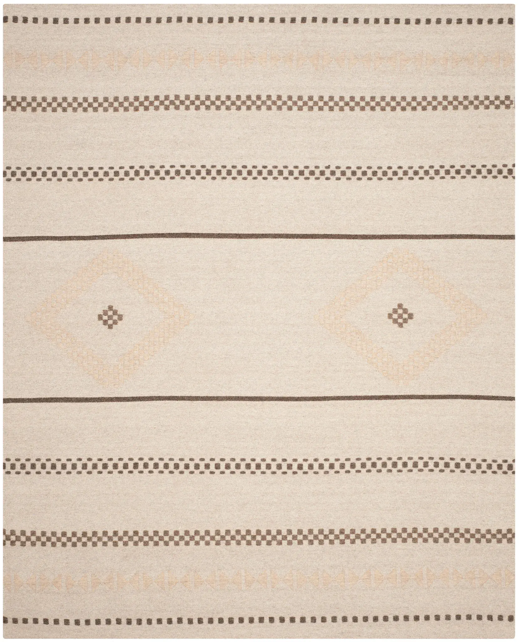 Dhurries Banded Diamond Hand-Woven Wool Rug