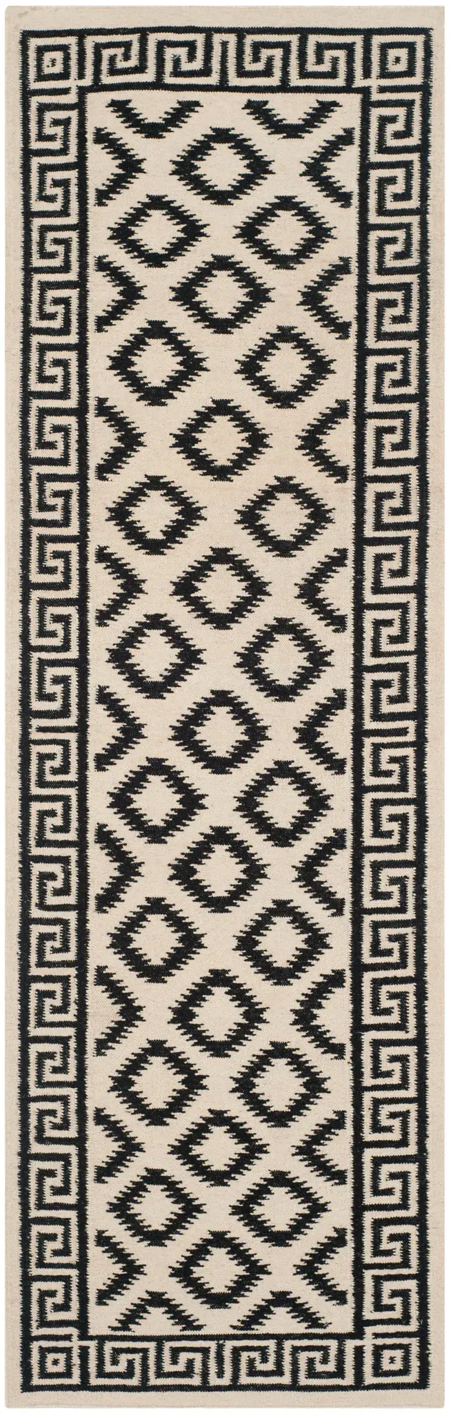 Dhurries Greek Key And Diamond Hand-Woven Wool Rug
