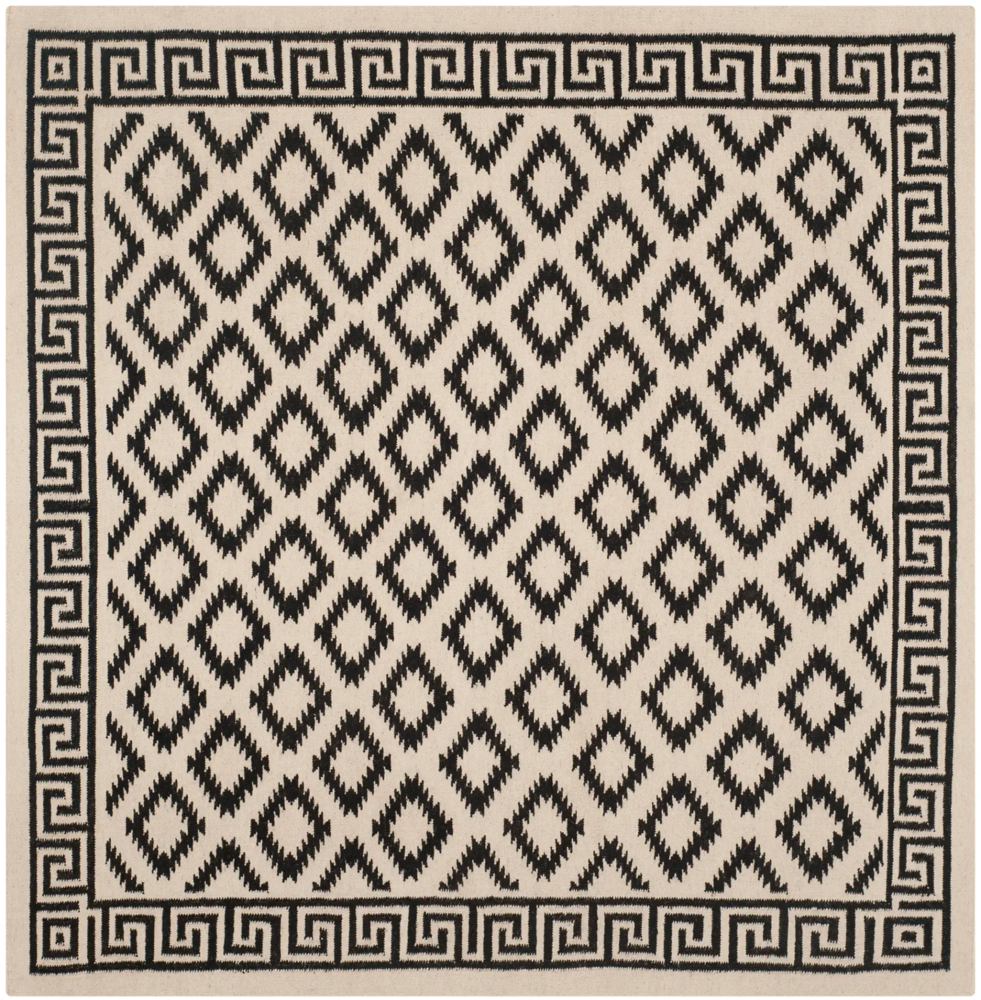 Dhurries Greek Key And Diamond Hand-Woven Wool Rug