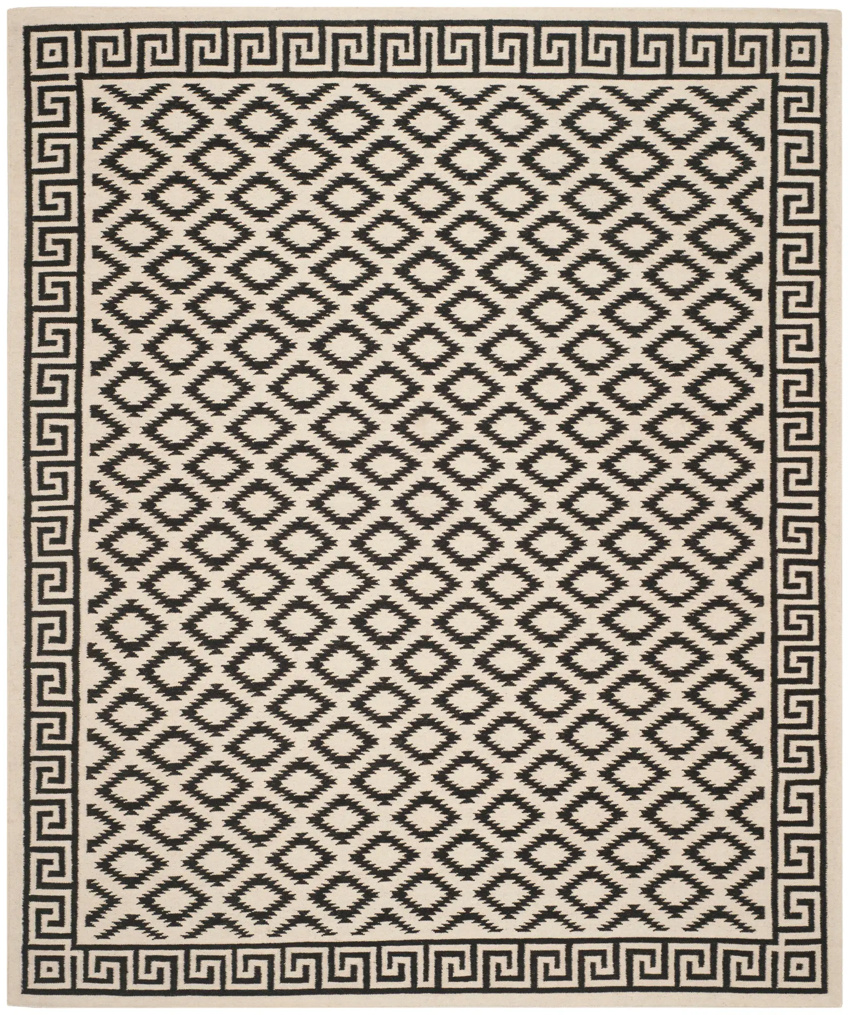 Dhurries Greek Key And Diamond Hand-Woven Wool Rug