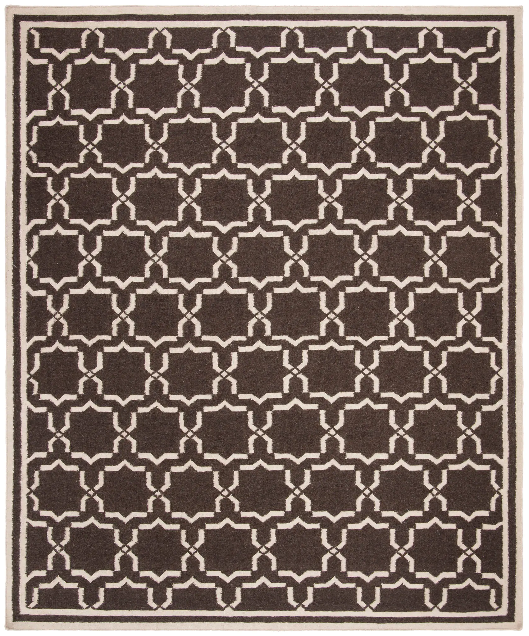 Dhurries Bordered Geometric Trellis Hand-Woven Rug