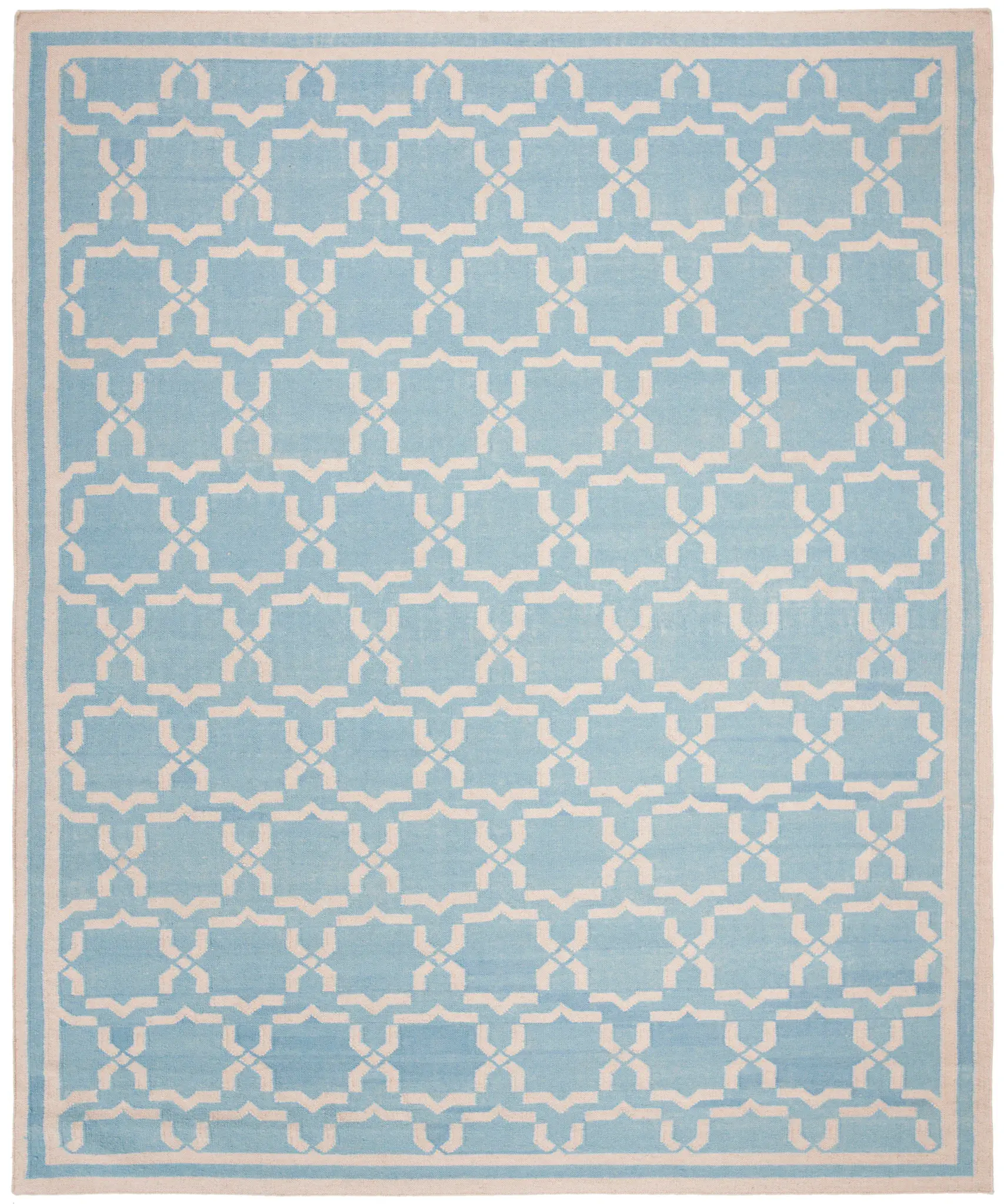 Dhurries Bordered Geometric Trellis Hand-Woven Rug