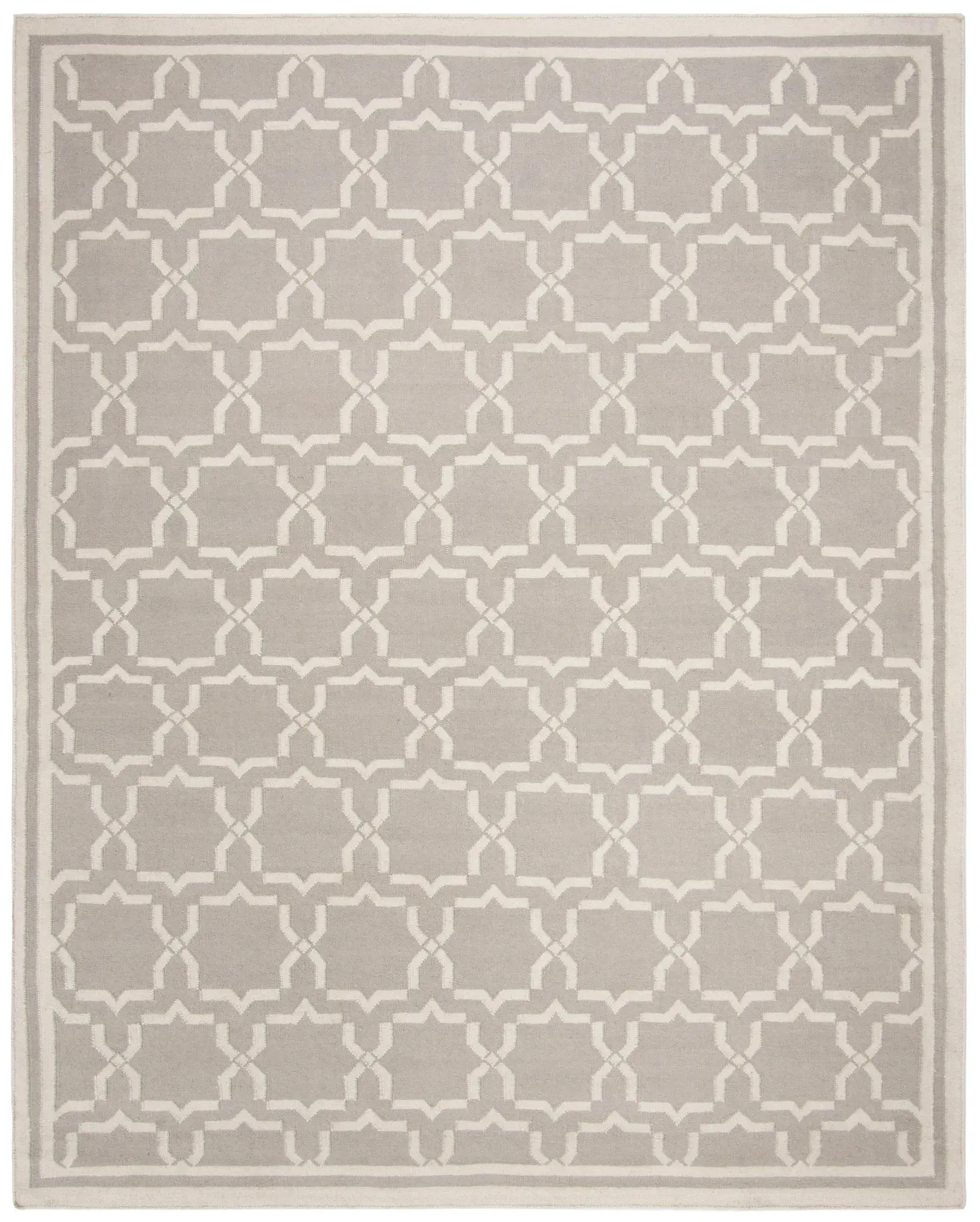 Dhurries Bordered Geometric Trellis Hand-Woven Rug