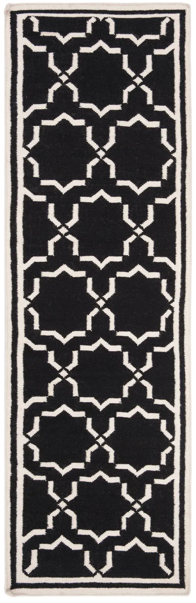 Dhurries Bordered Geometric Trellis Hand-Woven Rug