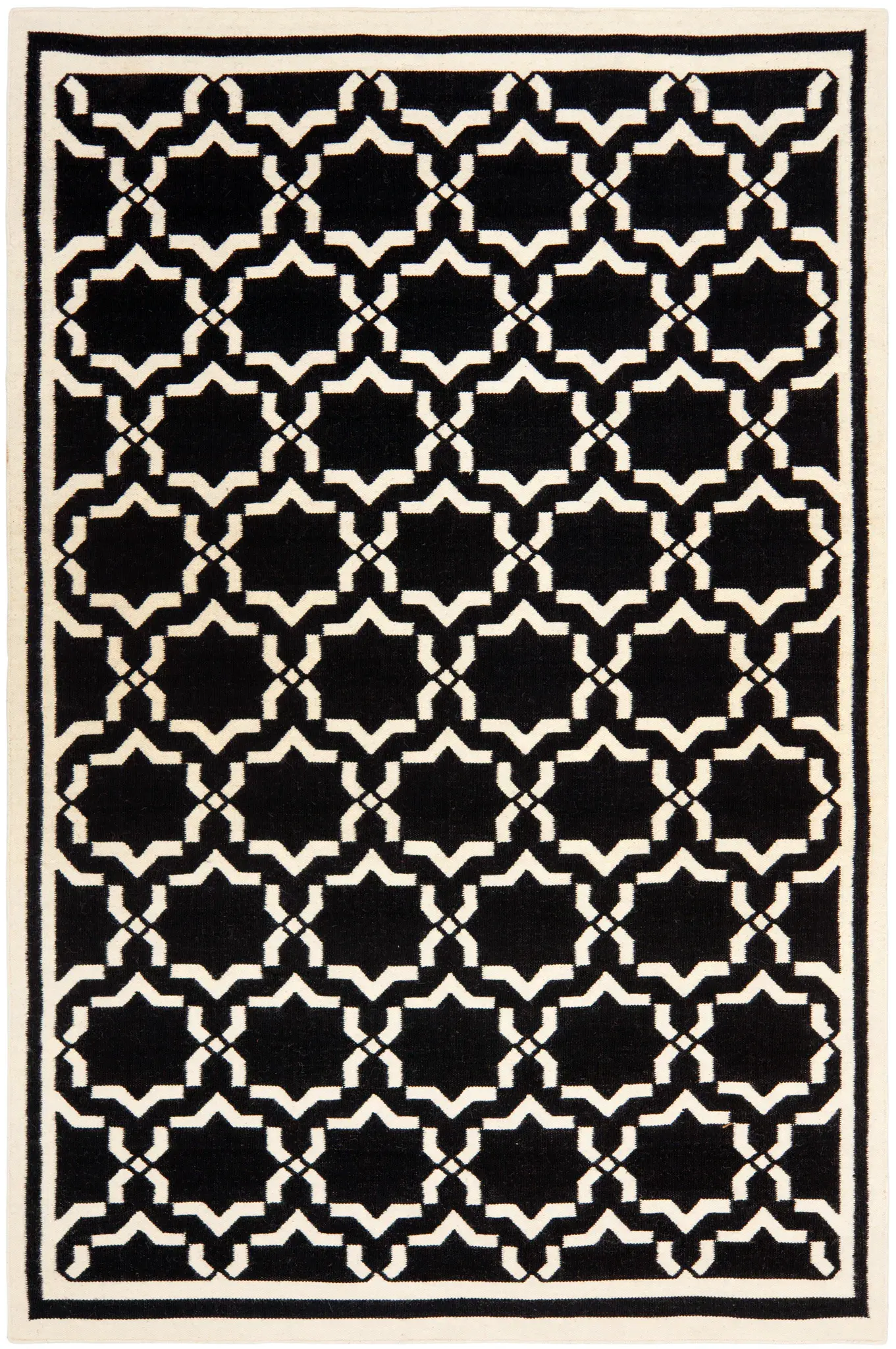 Dhurries Bordered Geometric Trellis Hand-Woven Rug