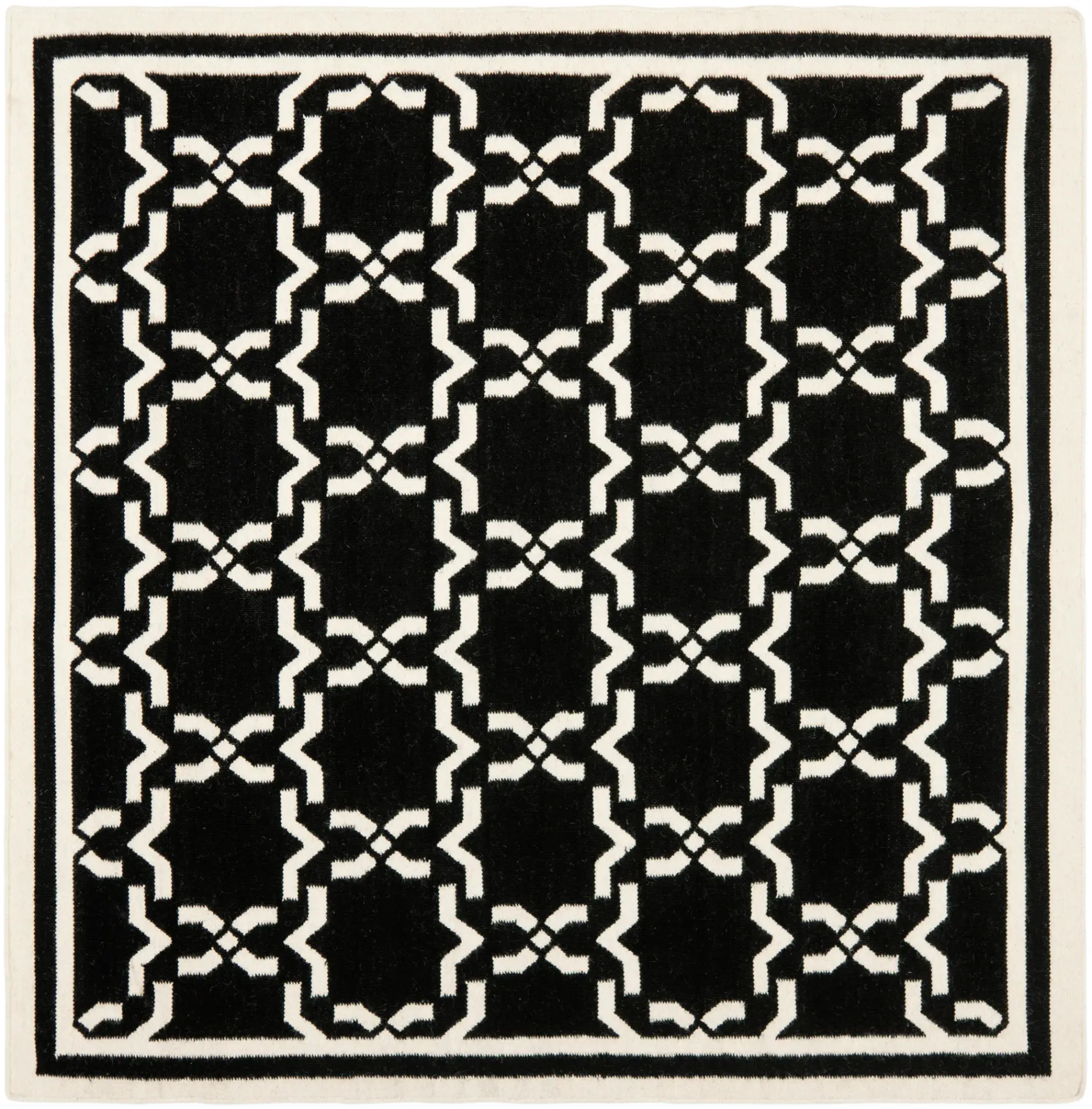 Dhurries Bordered Geometric Trellis Hand-Woven Rug