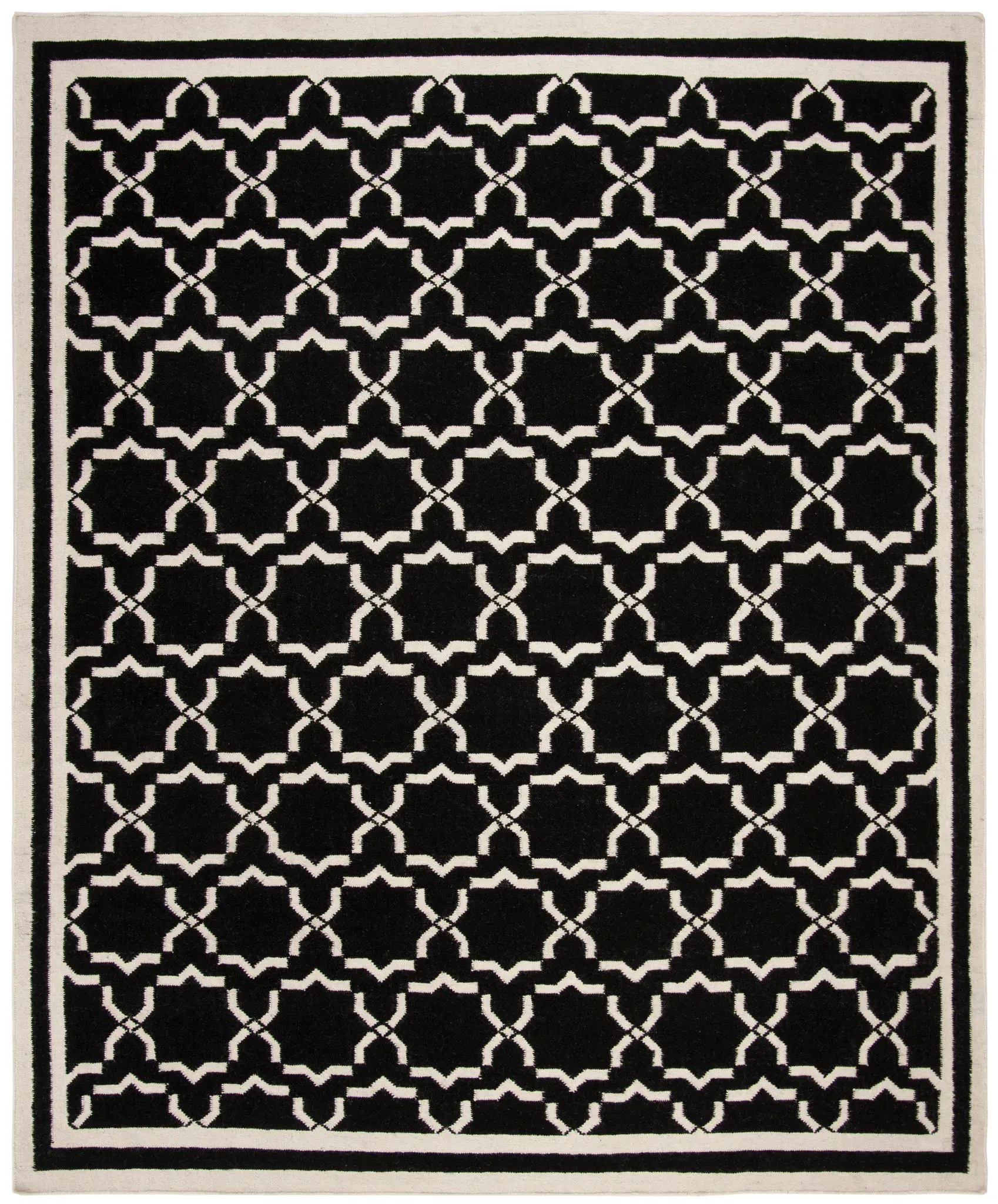 Dhurries Bordered Geometric Trellis Hand-Woven Rug
