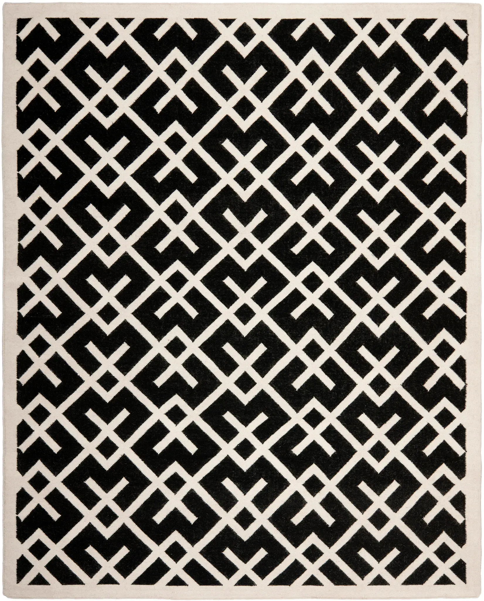 Dhurries Interlocking Lattice Hand-Woven Rug