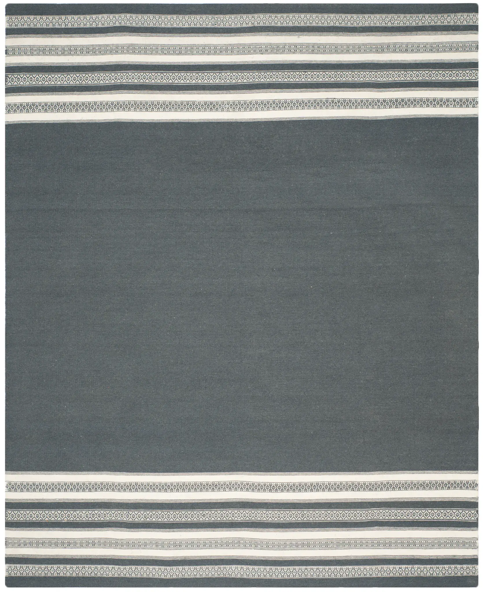 Dhurries Striped Border Hand-Woven Wool Rug