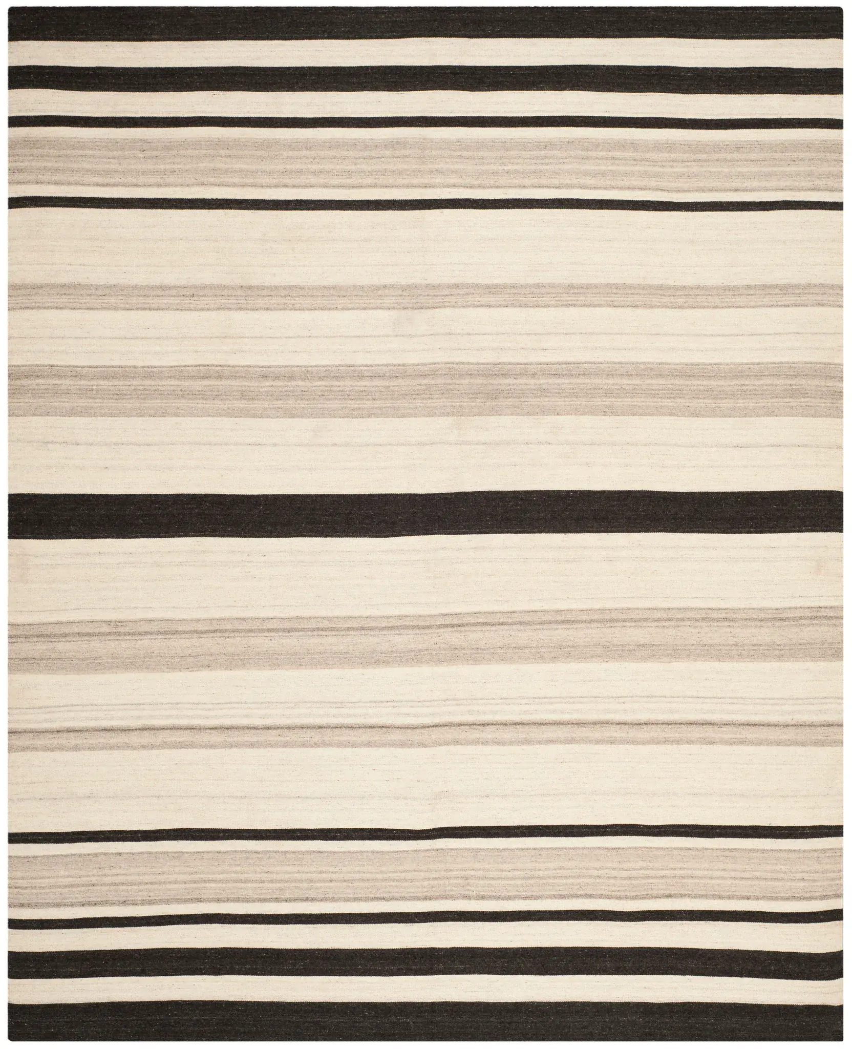 Dhurries Modern Banded Stripe Hand-Woven Wool Rug