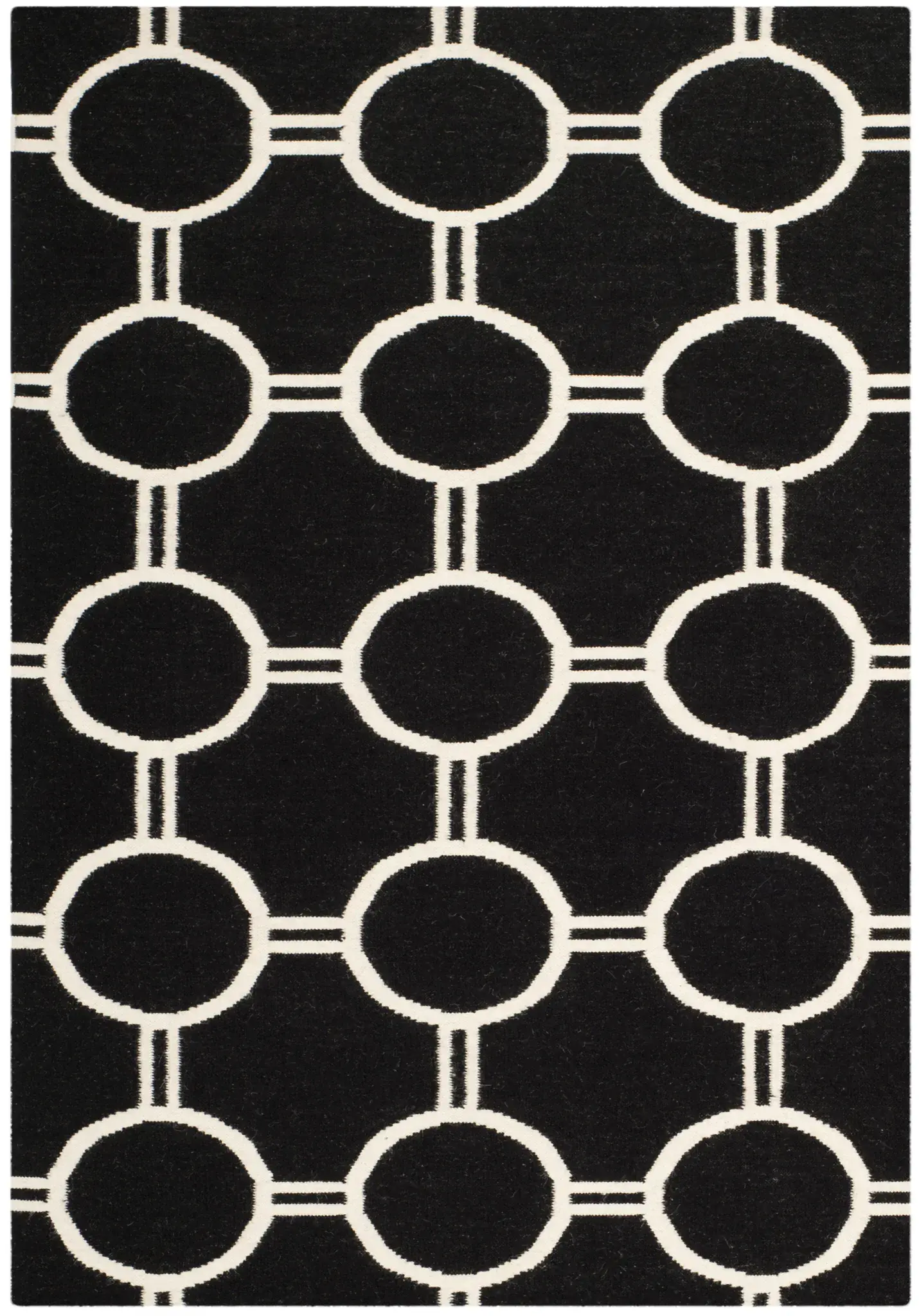 Dhurries Interlocking Ring Hand-Woven Wool Rug