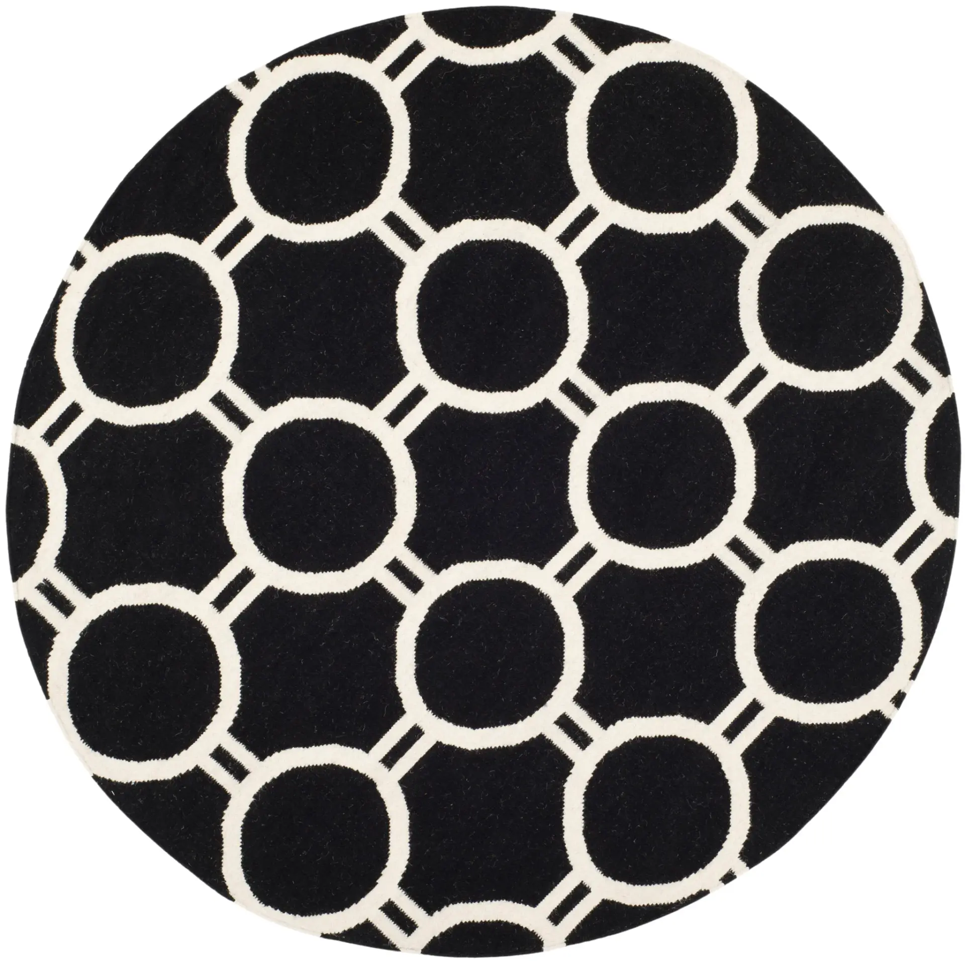 Dhurries Interlocking Ring Hand-Woven Wool Rug