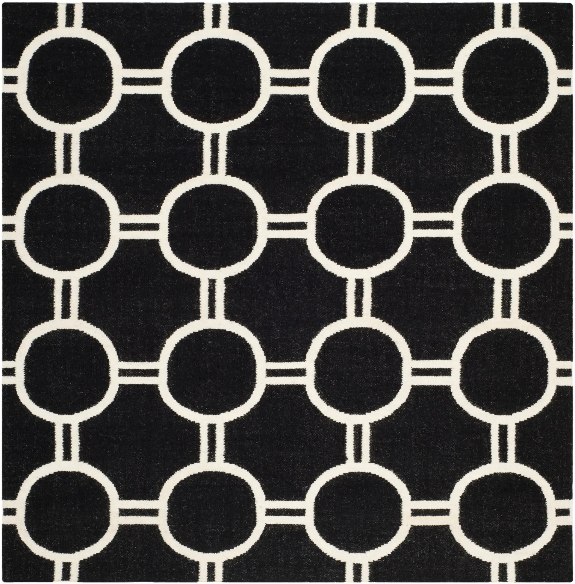 Dhurries Interlocking Ring Hand-Woven Wool Rug