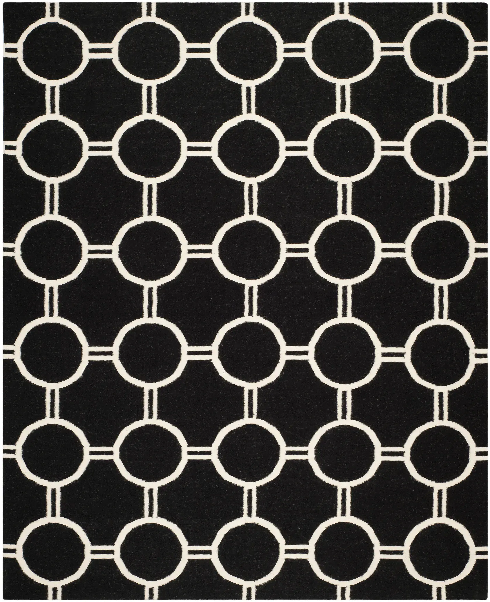 Dhurries Interlocking Ring Hand-Woven Wool Rug