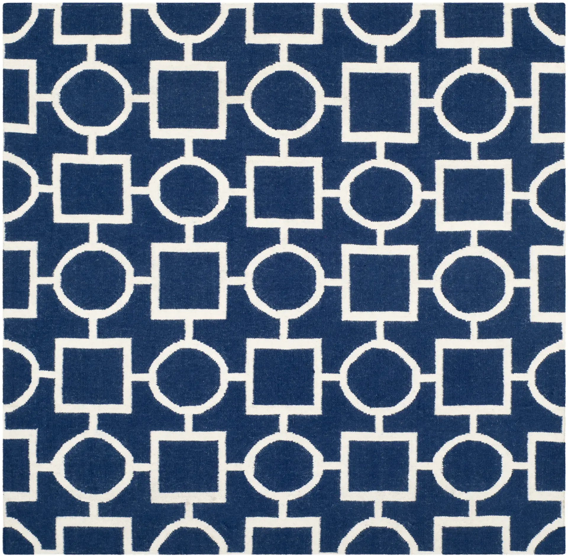 Dhurries Geometric Grid Hand-Woven Wool Rug