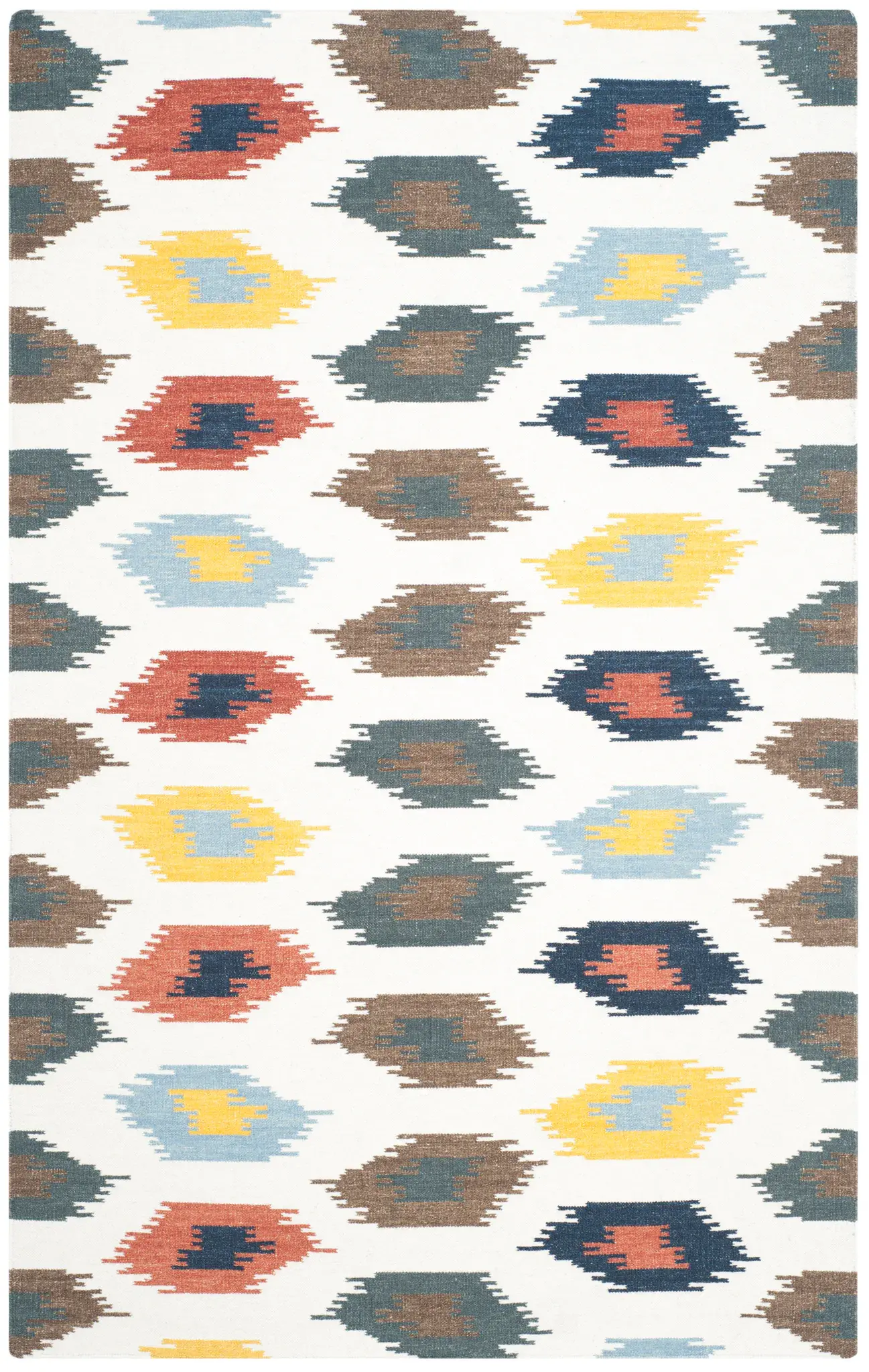 Dhurries Ikat Diamond Hand-Woven Wool Rug