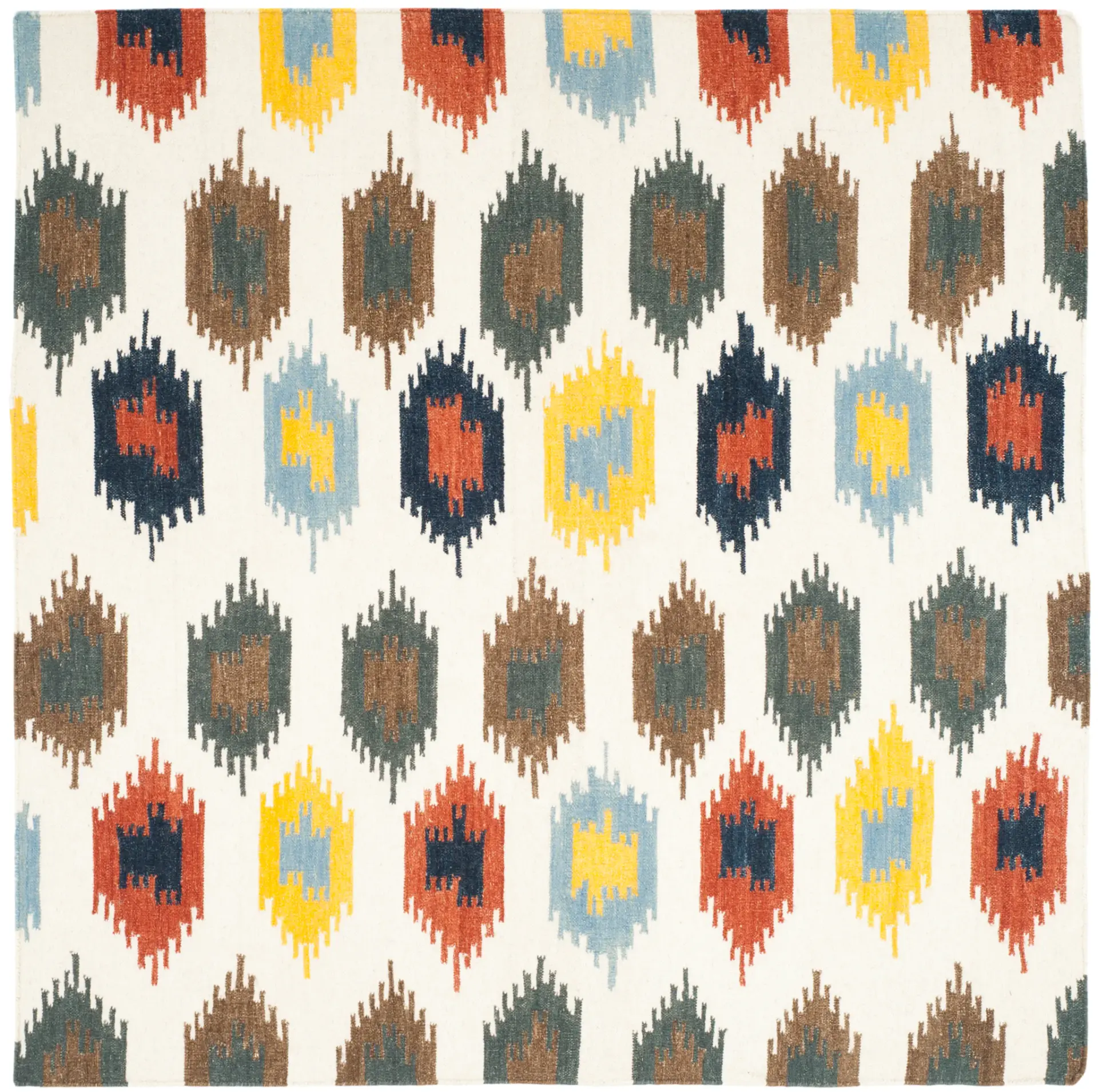 Dhurries Ikat Diamond Hand-Woven Wool Rug