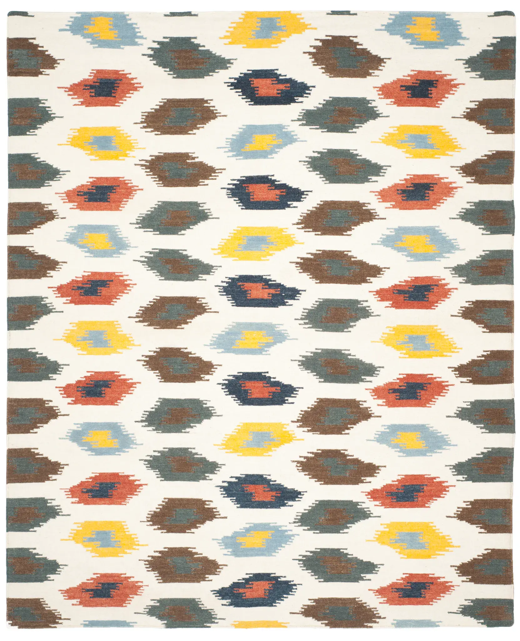 Dhurries Ikat Diamond Hand-Woven Wool Rug