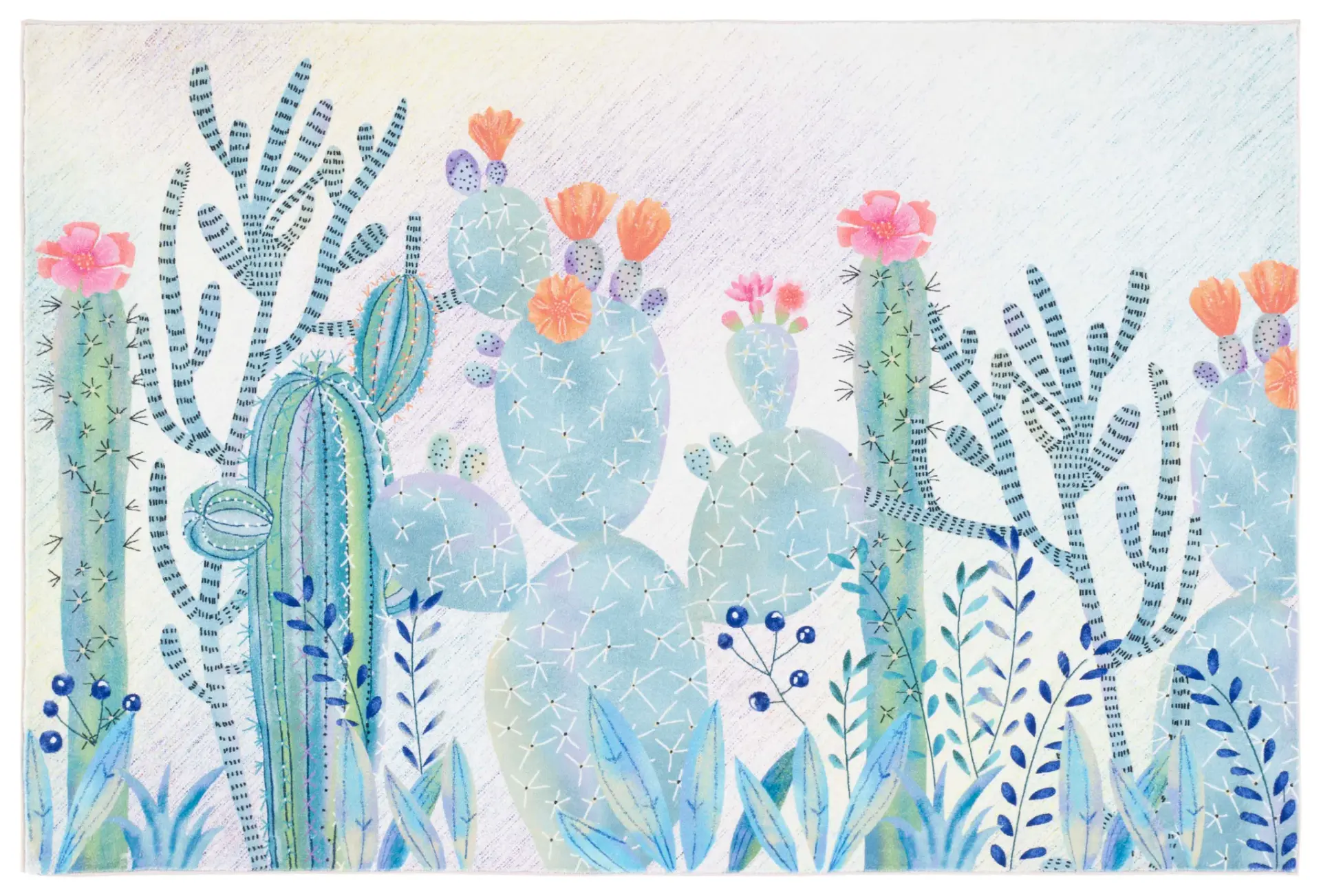 Botanical Cactus Washable Door & Kitchen Mat (Set of 2)